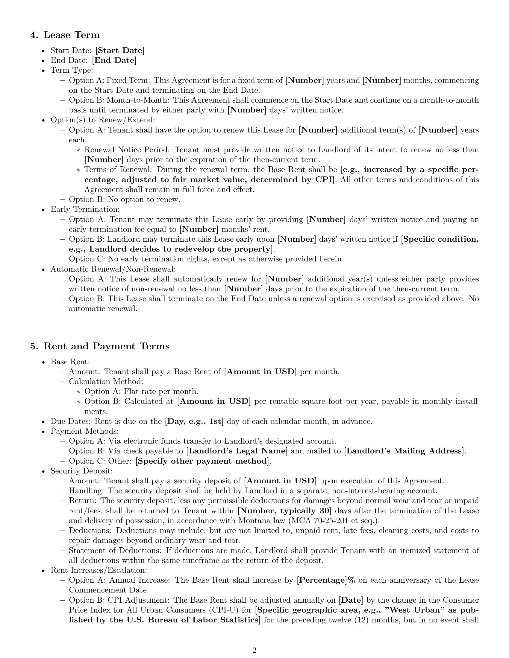 Preview page 2 of Pro Montana commercial lease agreement template