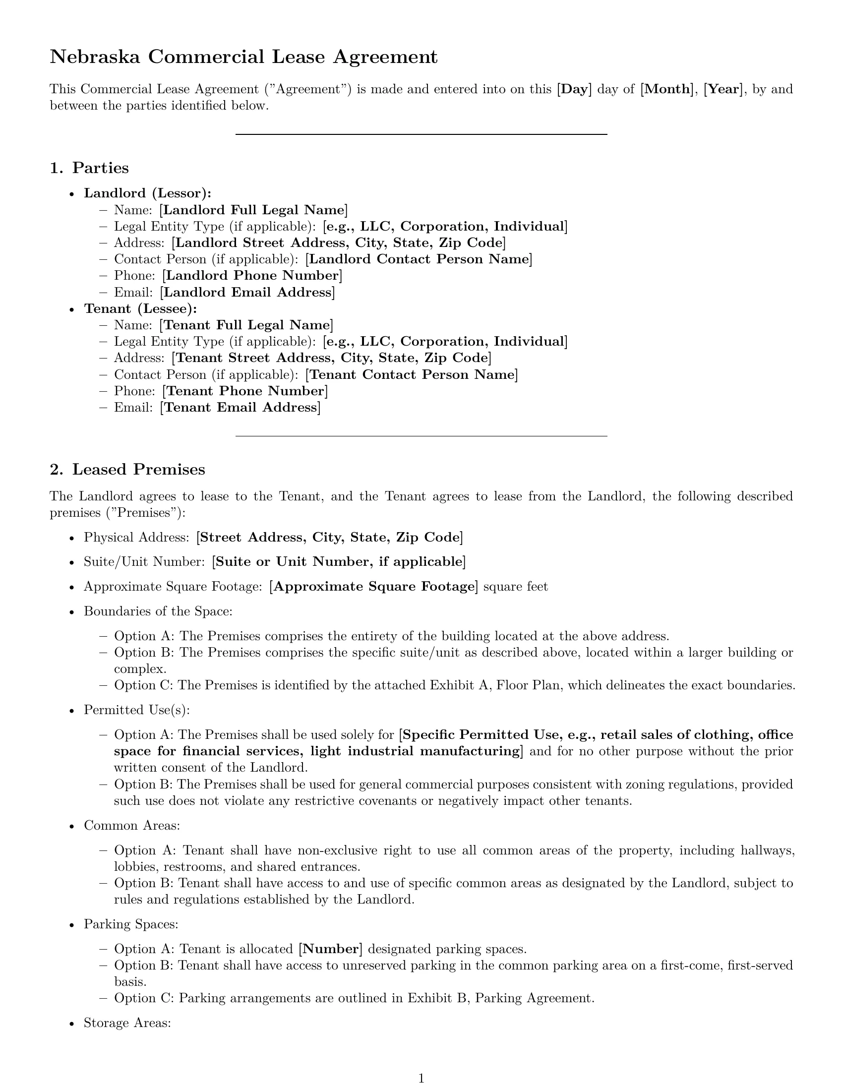 Preview page 1 of Pro Nebraska commercial lease agreement template