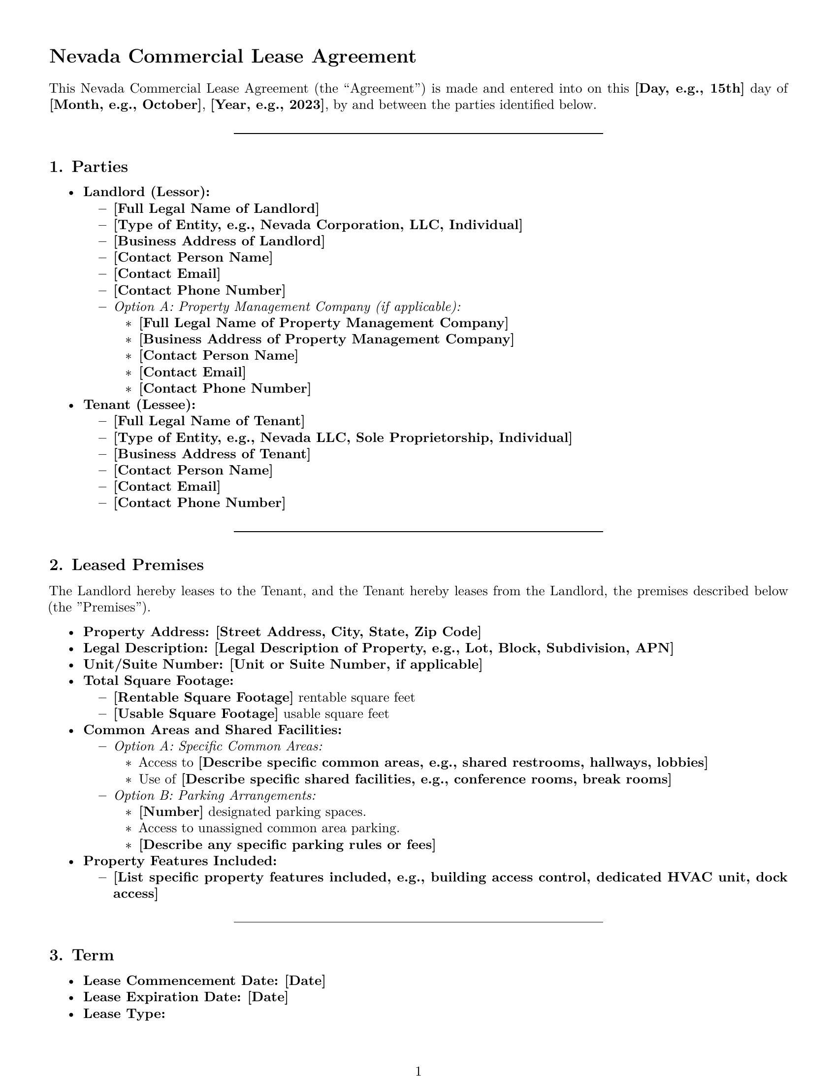 Preview page 1 of Pro Nevada commercial lease agreement template