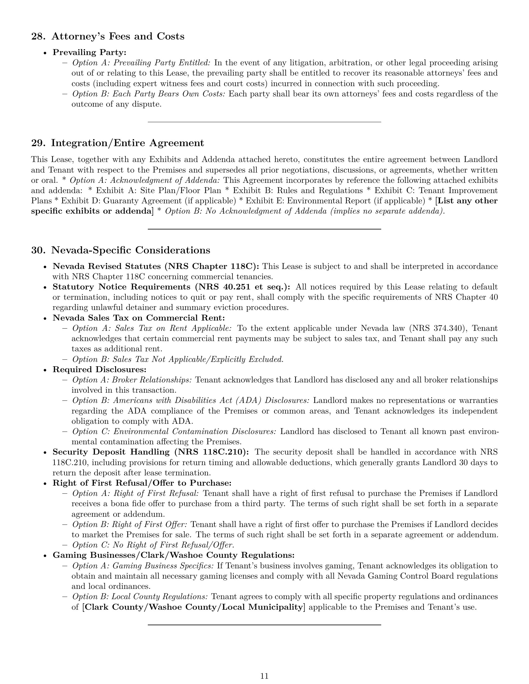 Preview page 11 of Pro Nevada commercial lease agreement template