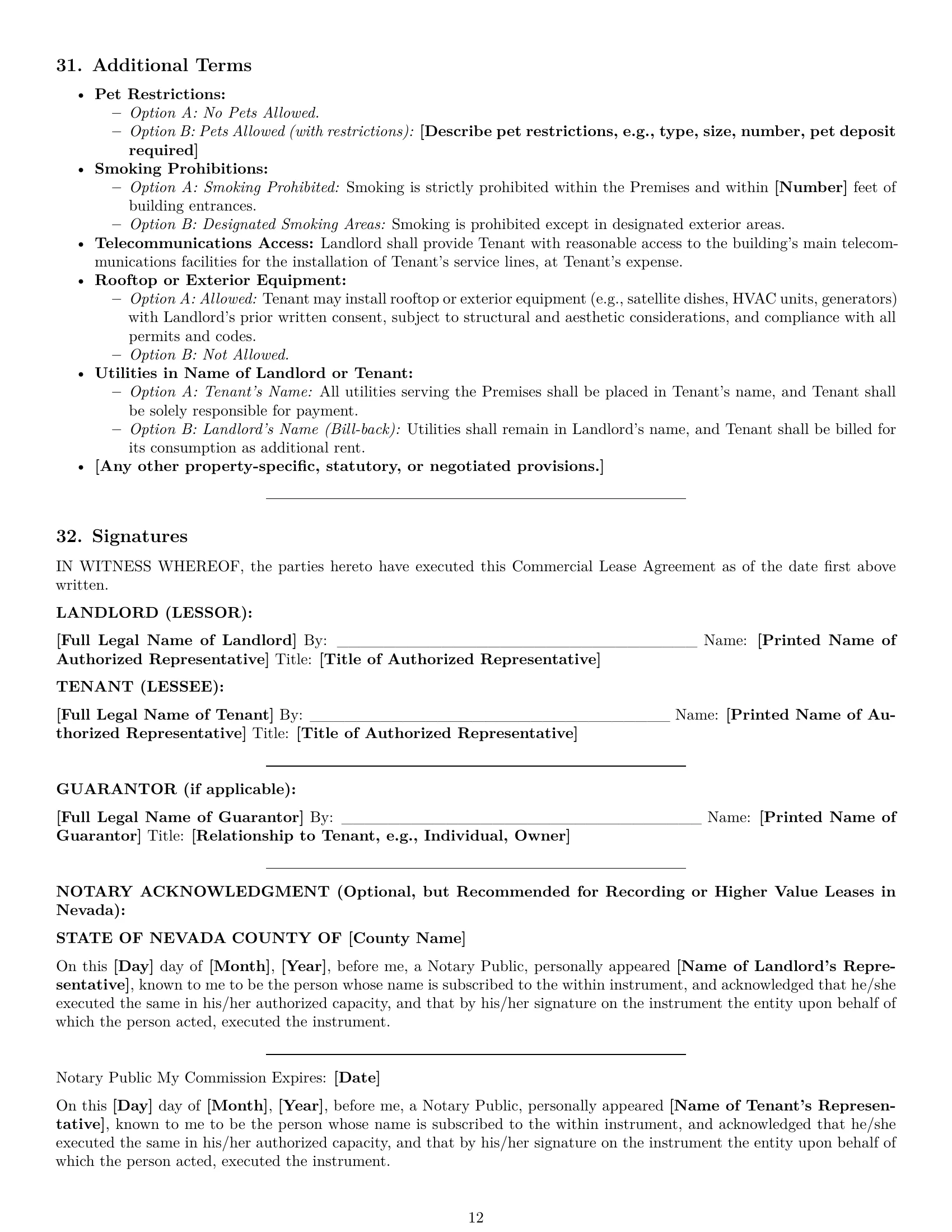 Preview page 12 of Pro Nevada commercial lease agreement template