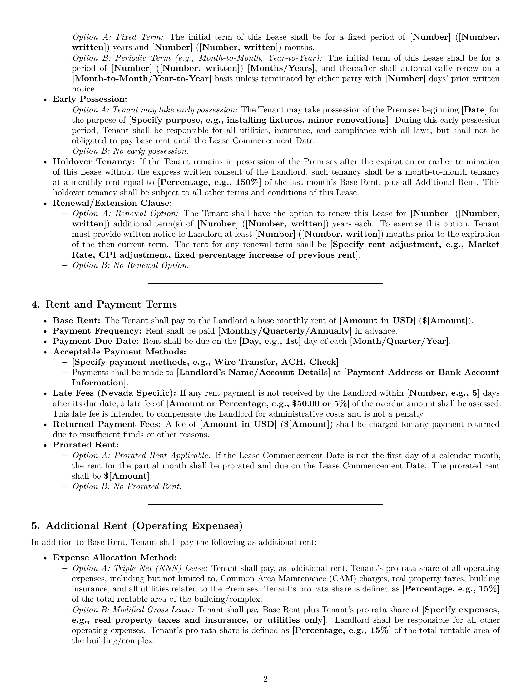 Preview page 2 of Pro Nevada commercial lease agreement template