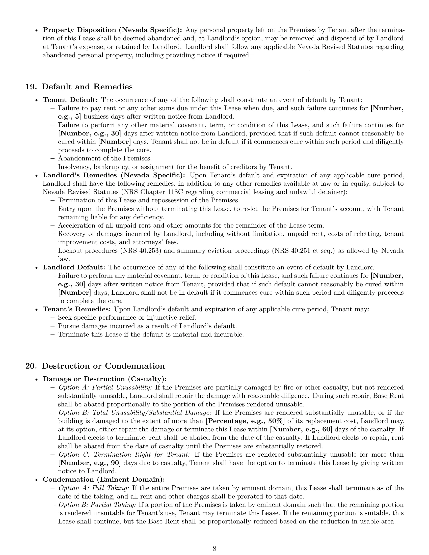Preview page 8 of Pro Nevada commercial lease agreement template