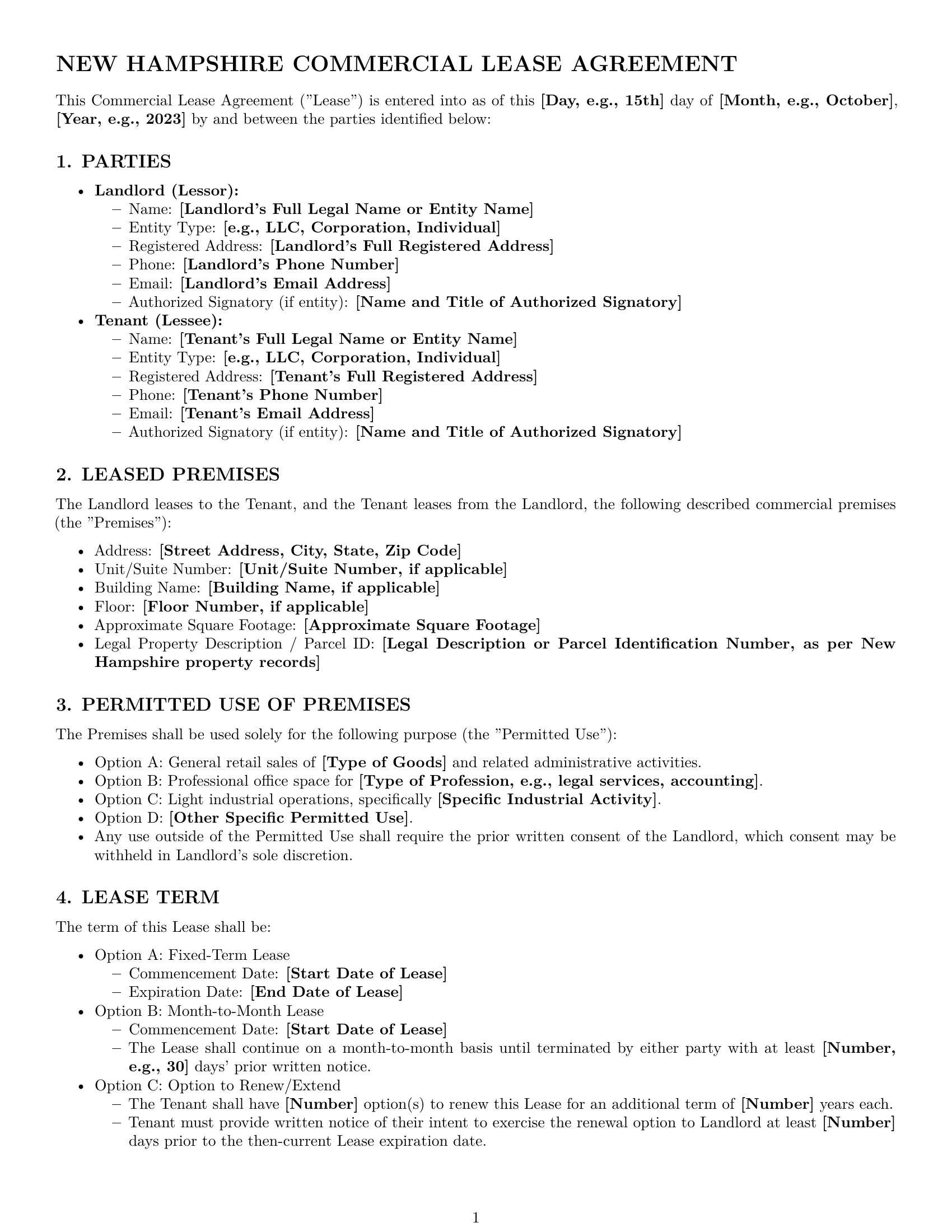 Preview page 1 of Pro New Hampshire commercial lease agreement template