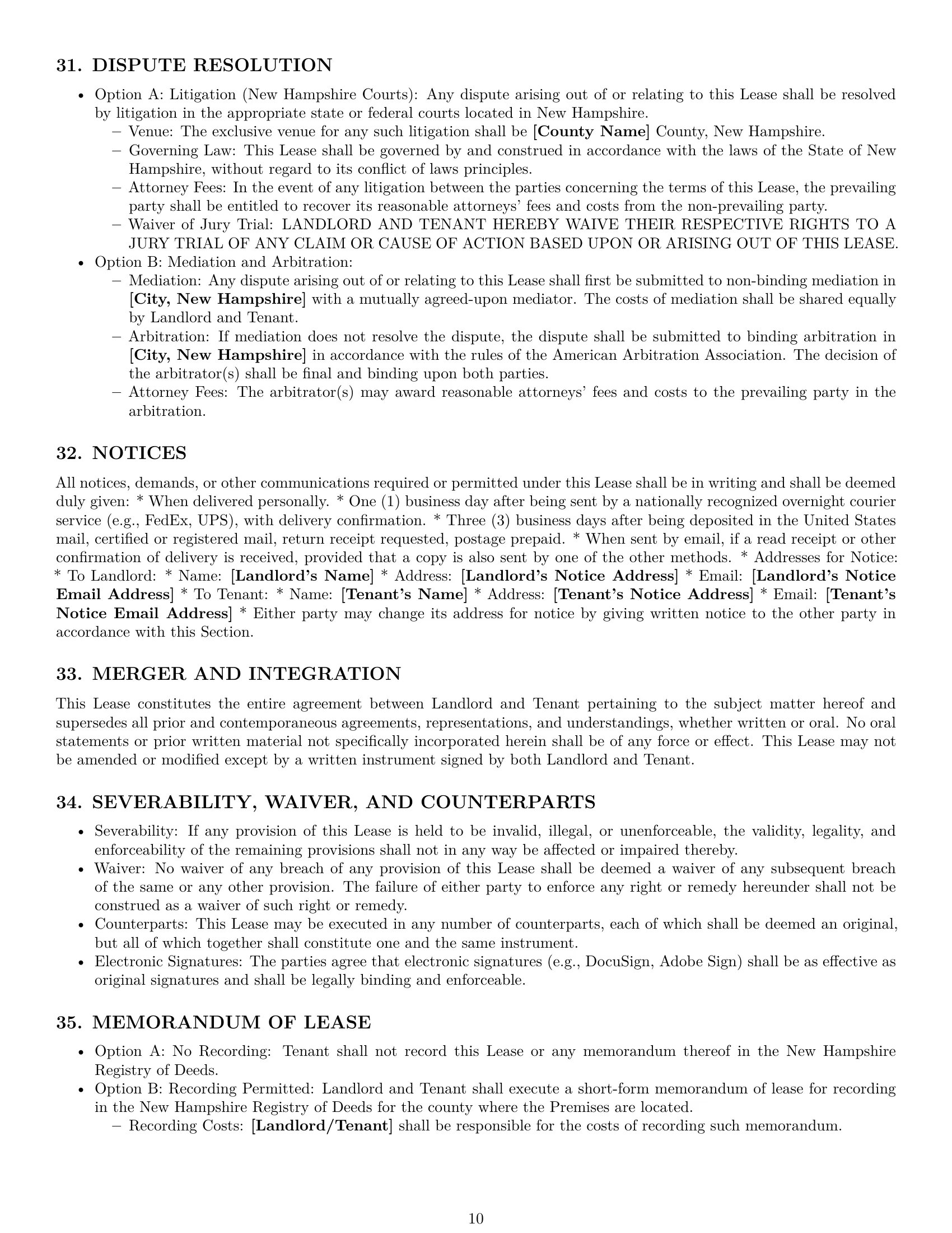 Preview page 10 of Pro New Hampshire commercial lease agreement template