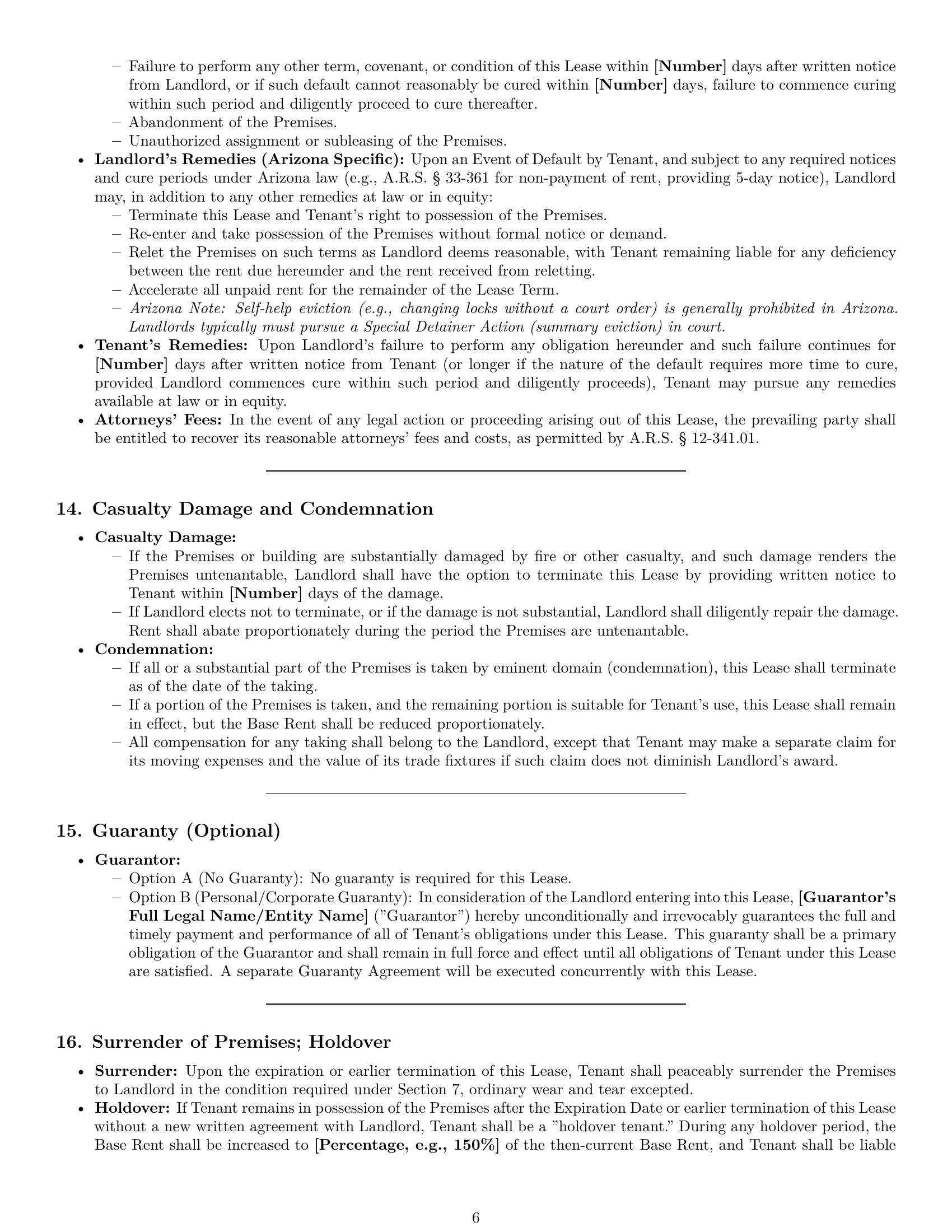 Preview page 6 of Pro Arizona commercial lease agreement template