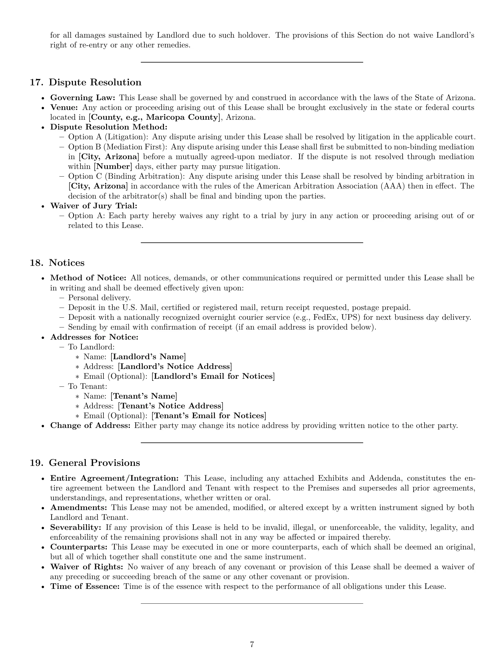 Preview page 7 of Pro Arizona commercial lease agreement template
