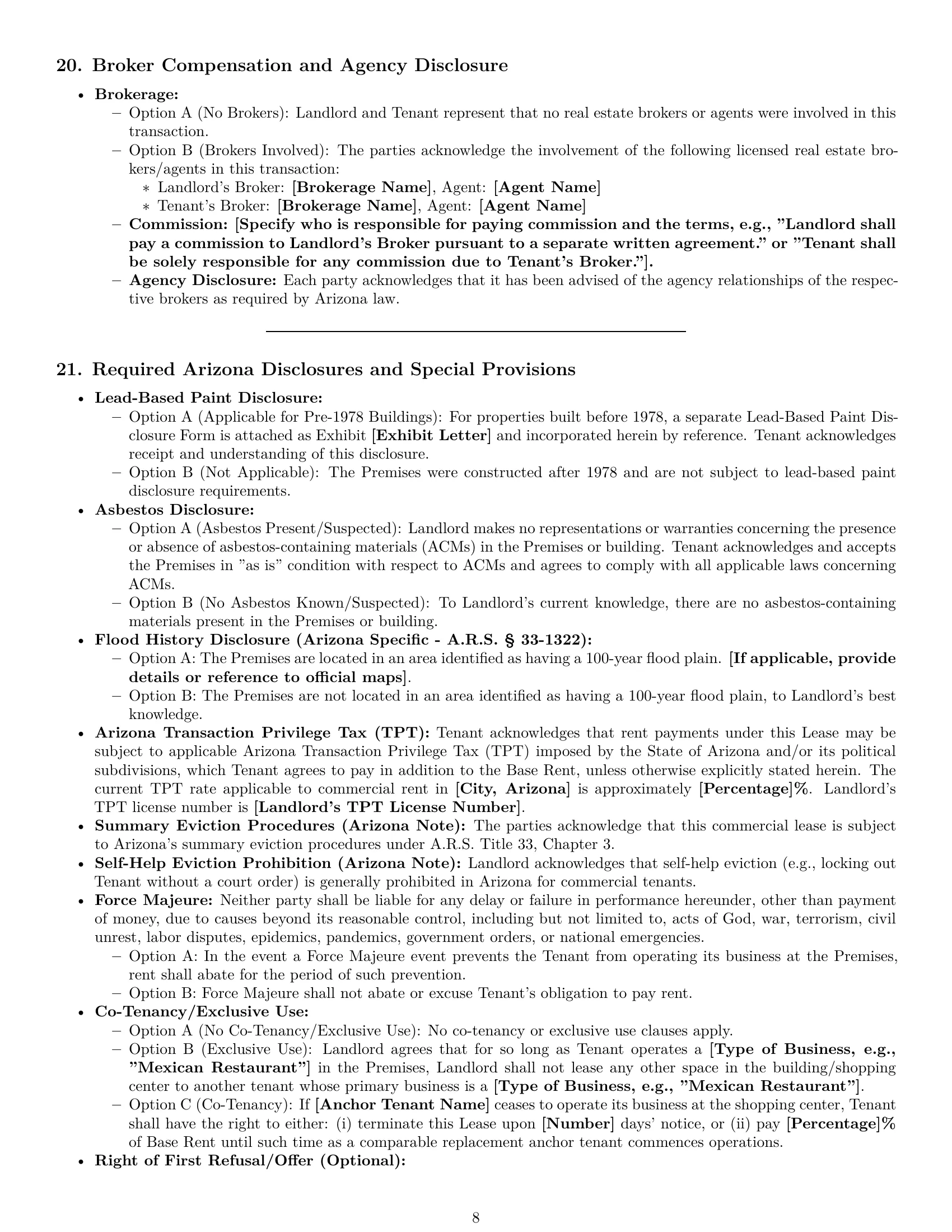 Preview page 8 of Pro Arizona commercial lease agreement template