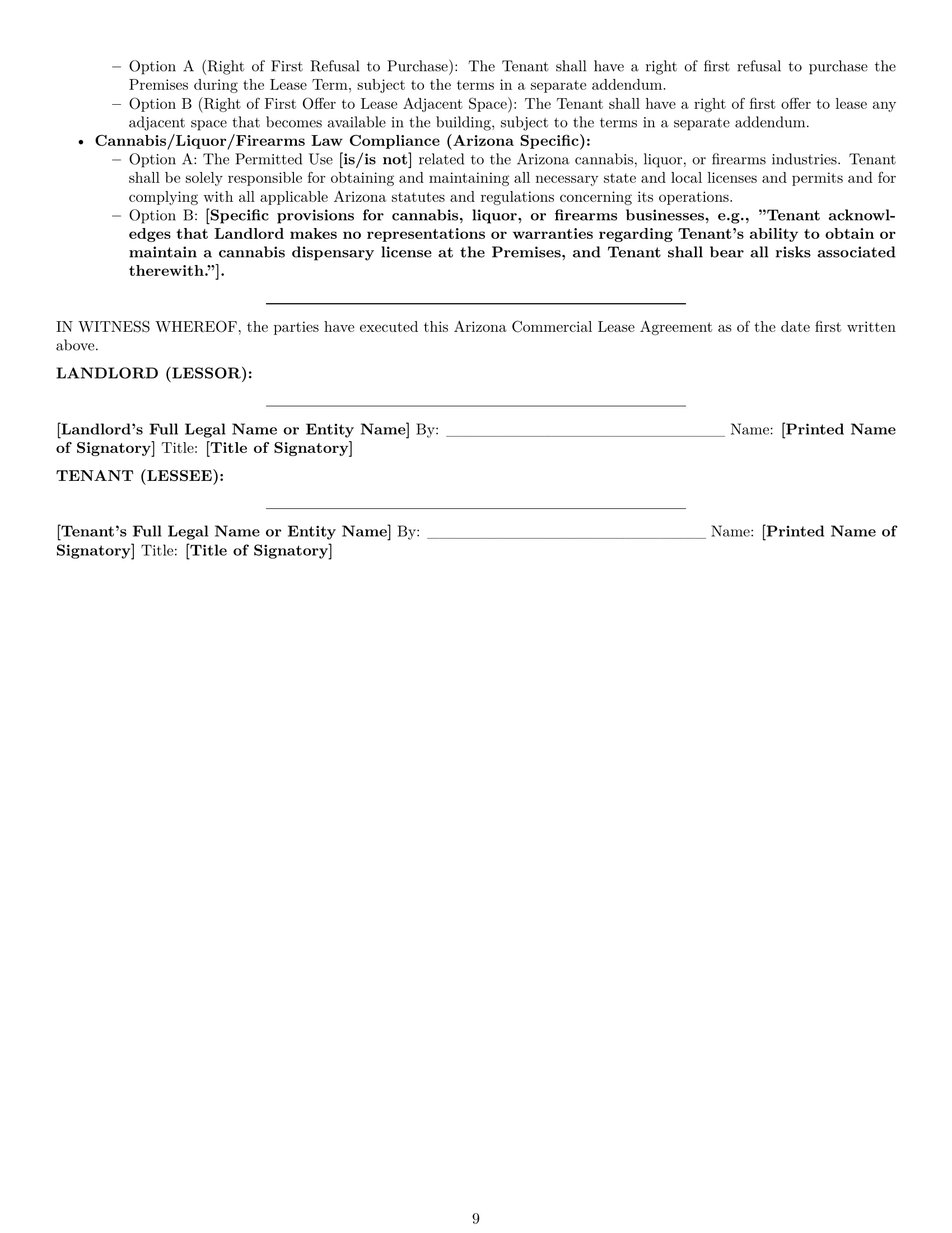 Preview page 9 of Pro Arizona commercial lease agreement template