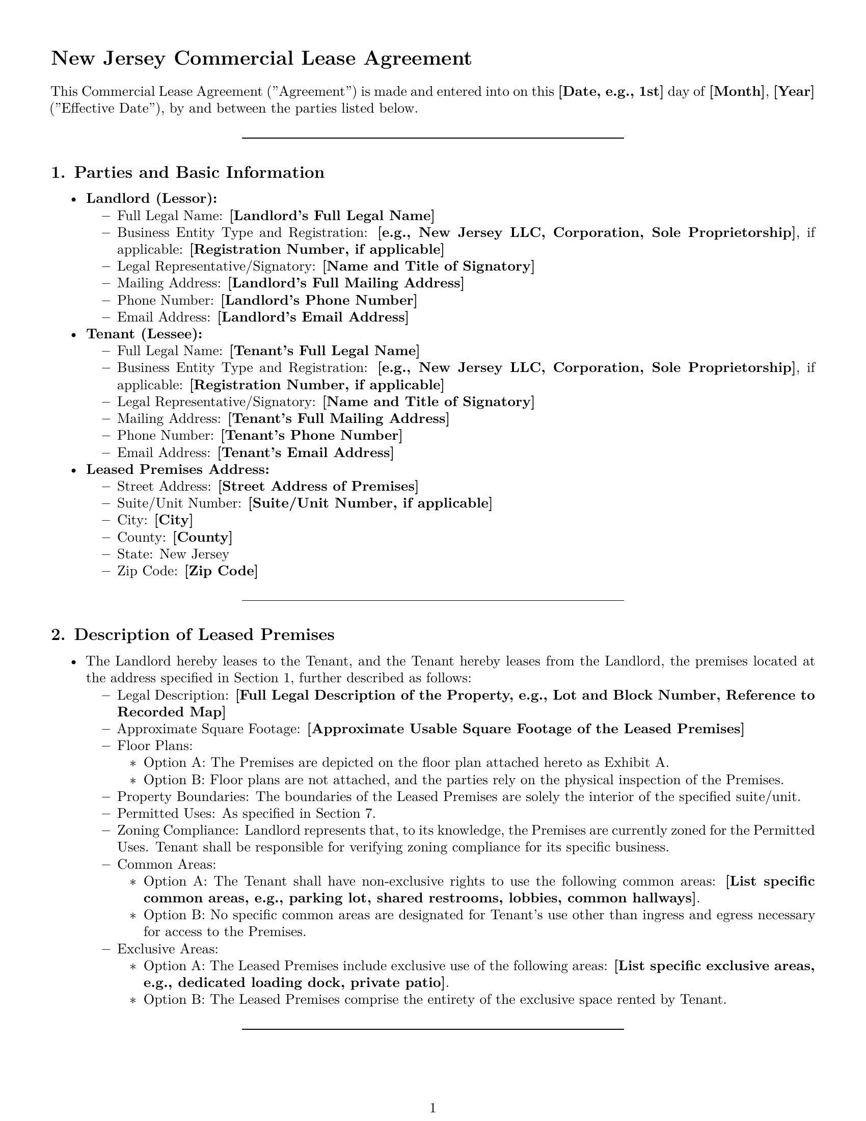 Preview page 1 of Pro New Jersey commercial lease agreement template