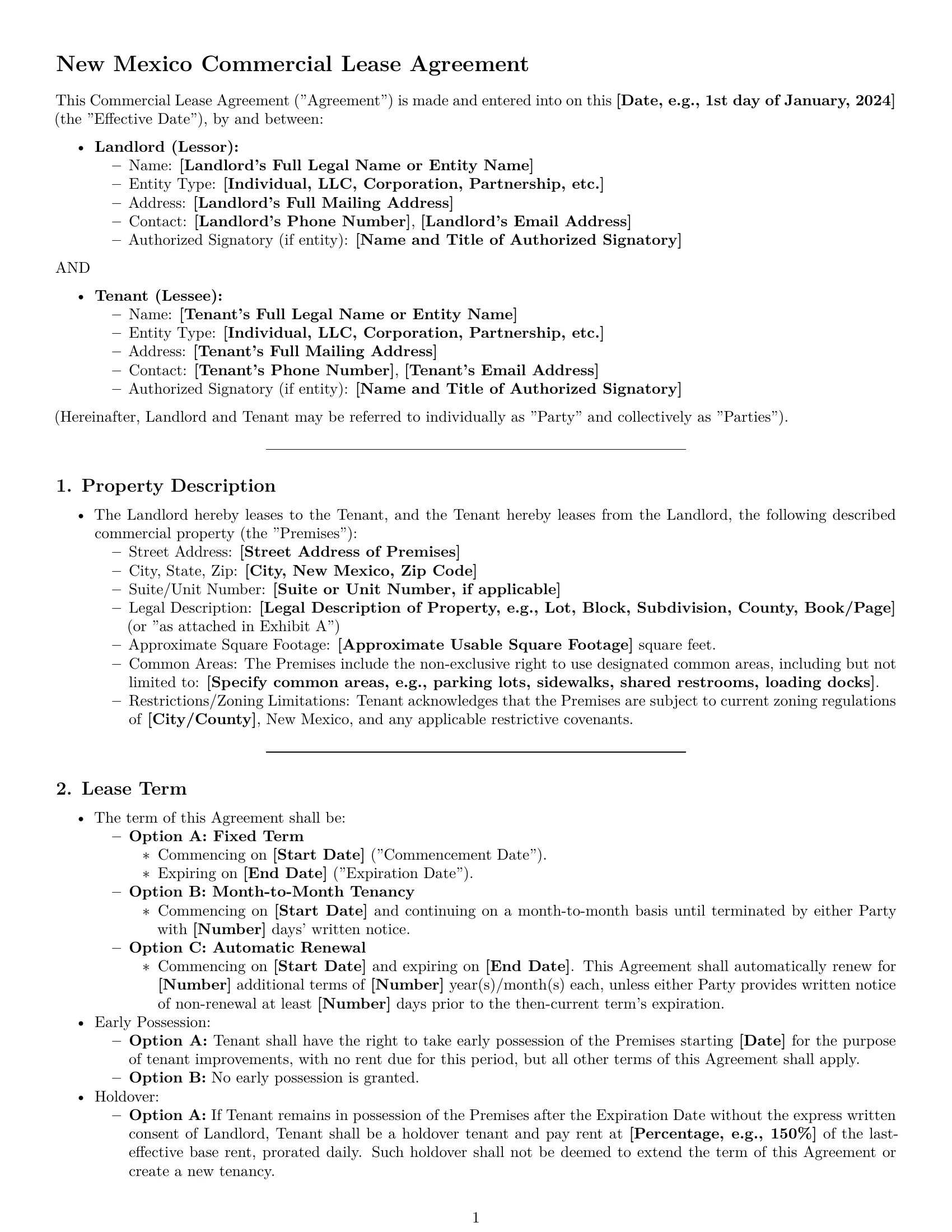 Preview page 1 of Pro New Mexico commercial lease agreement template