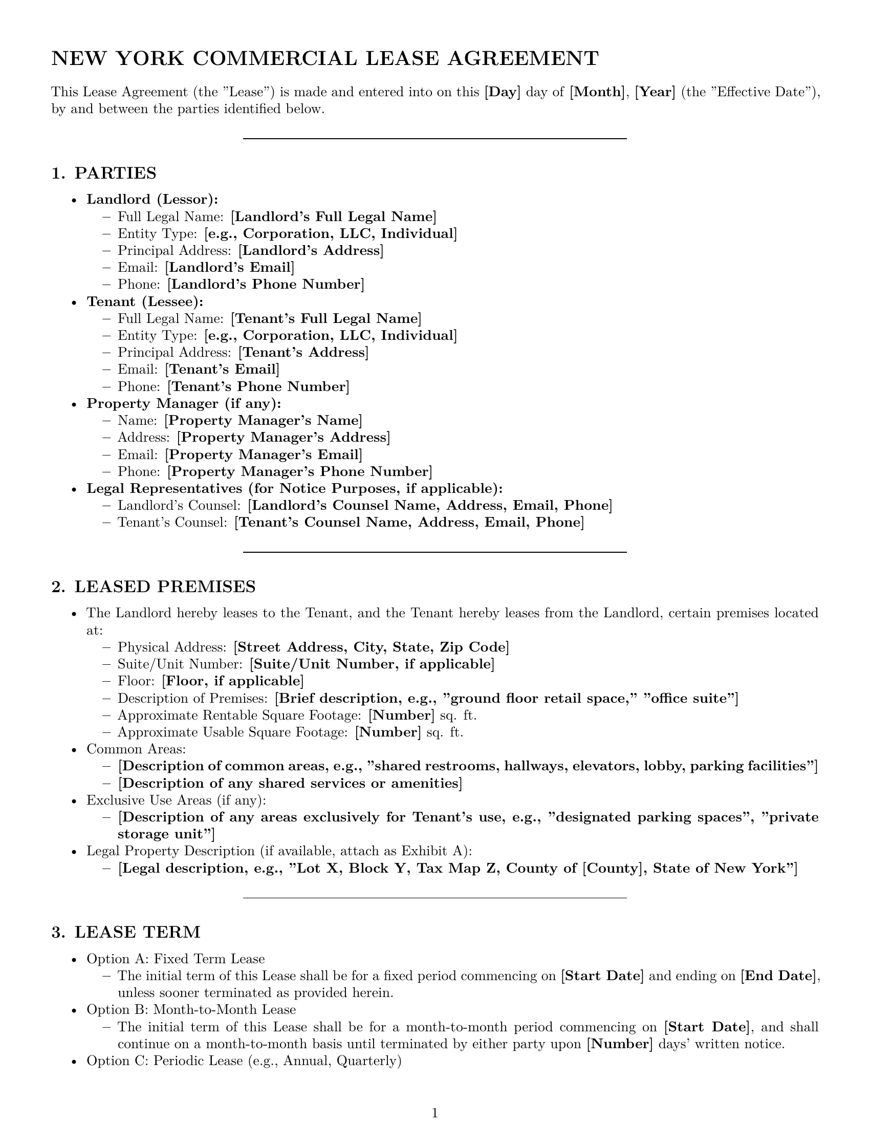 Preview page 1 of Pro New York commercial lease agreement template