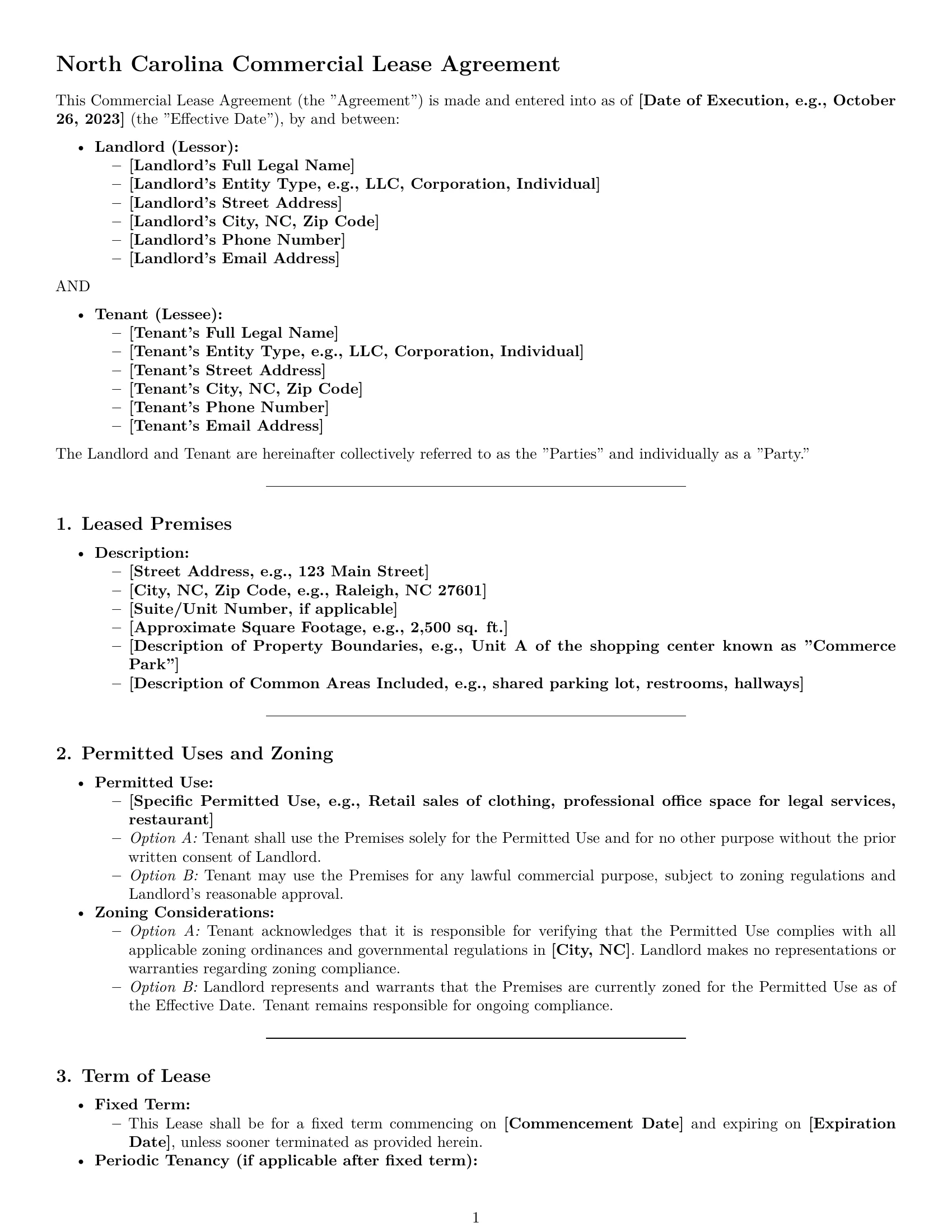 Preview page 1 of Pro North Carolina commercial lease agreement template