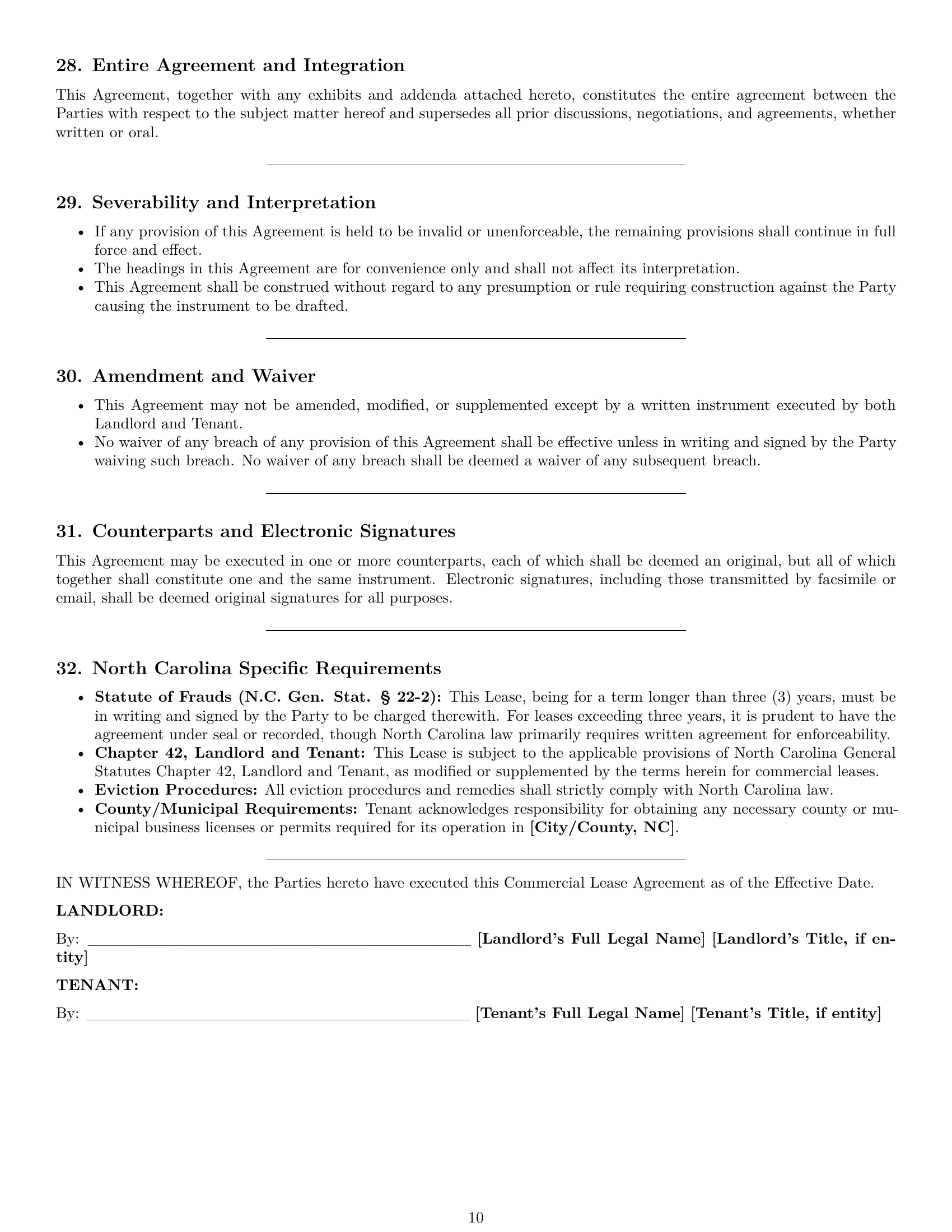 Preview page 10 of Pro North Carolina commercial lease agreement template