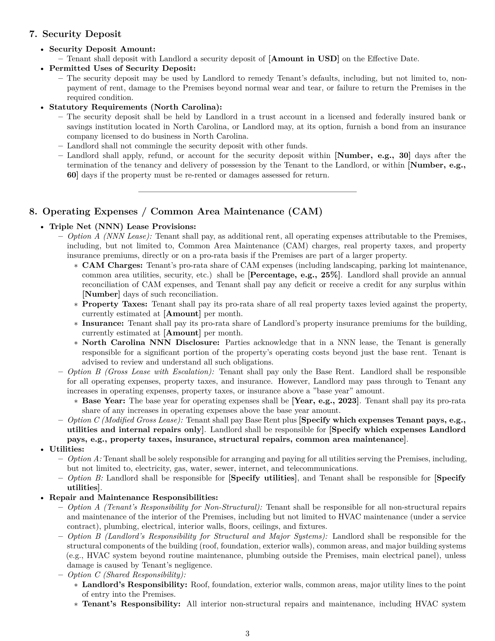 Preview page 3 of Pro North Carolina commercial lease agreement template