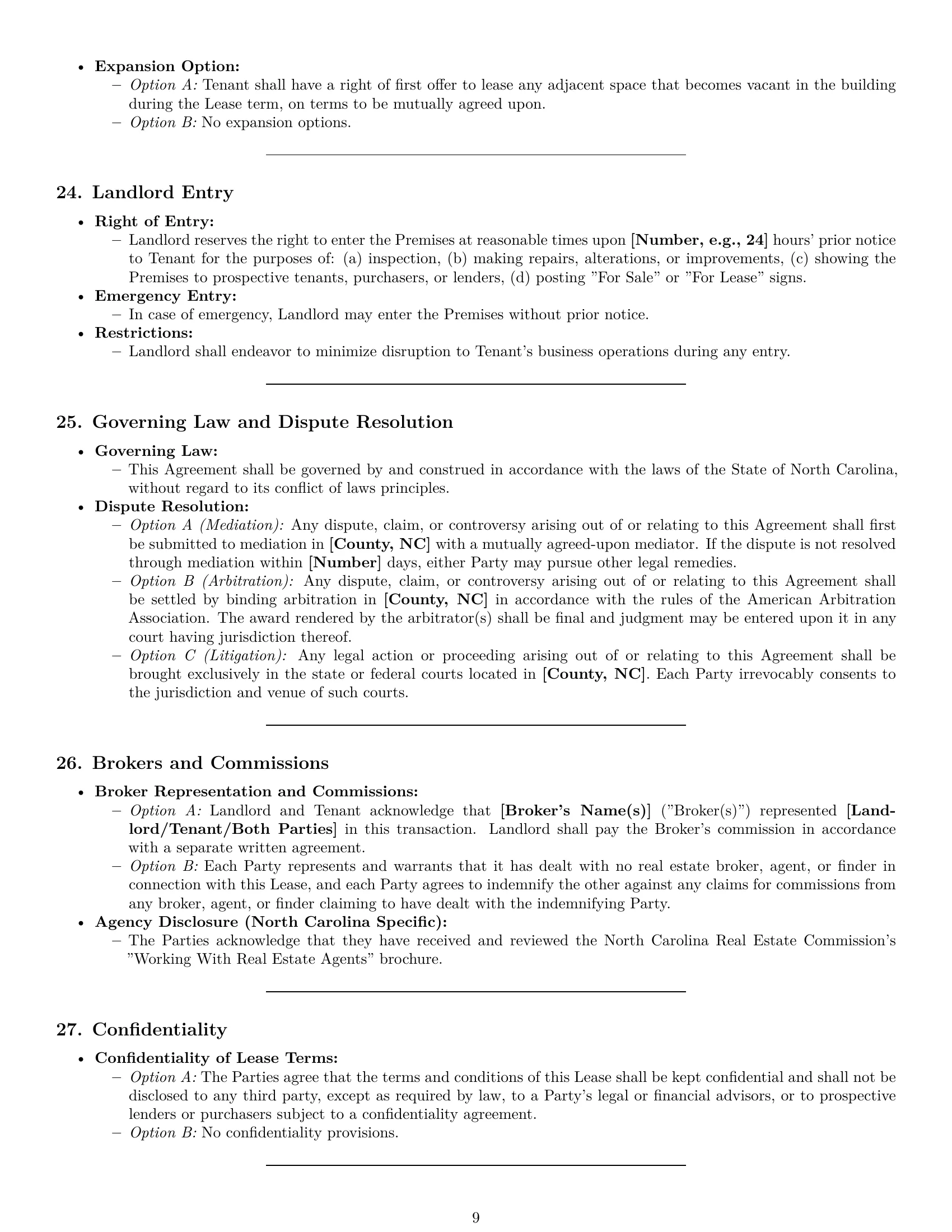 Preview page 9 of Pro North Carolina commercial lease agreement template