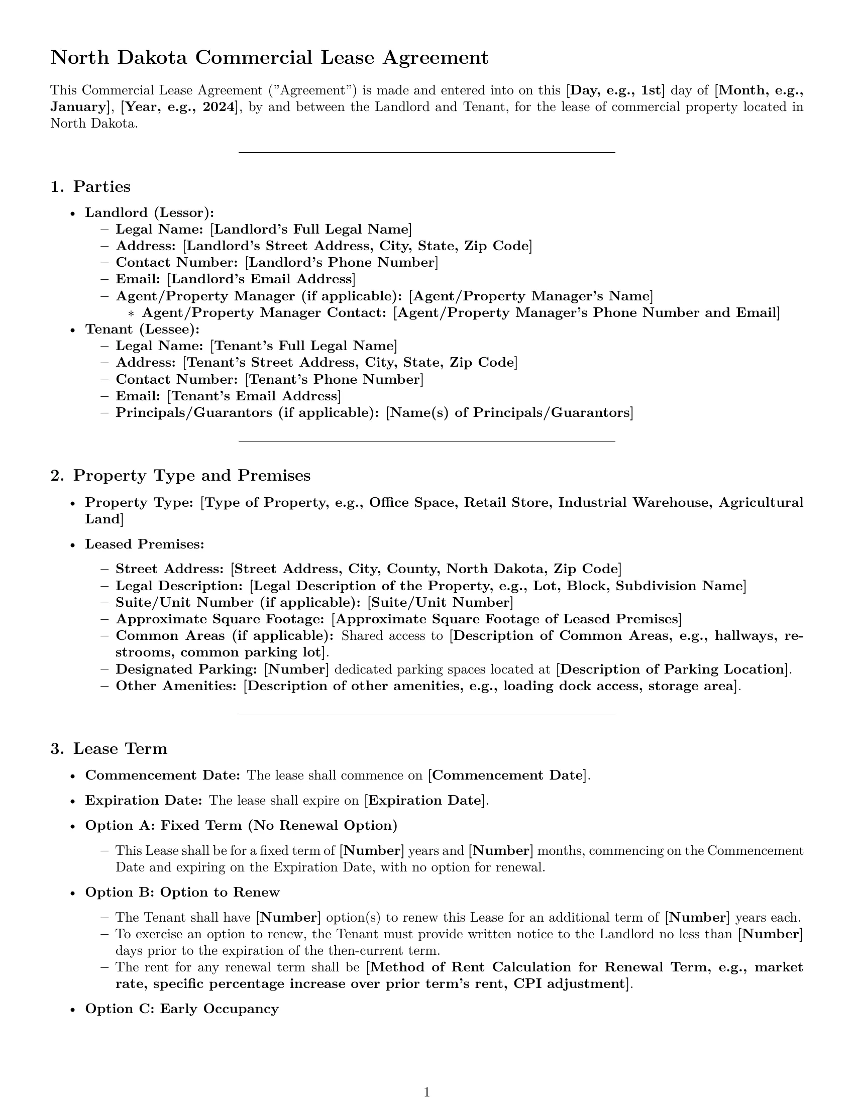 Preview page 1 of Pro North Dakota commercial lease agreement template