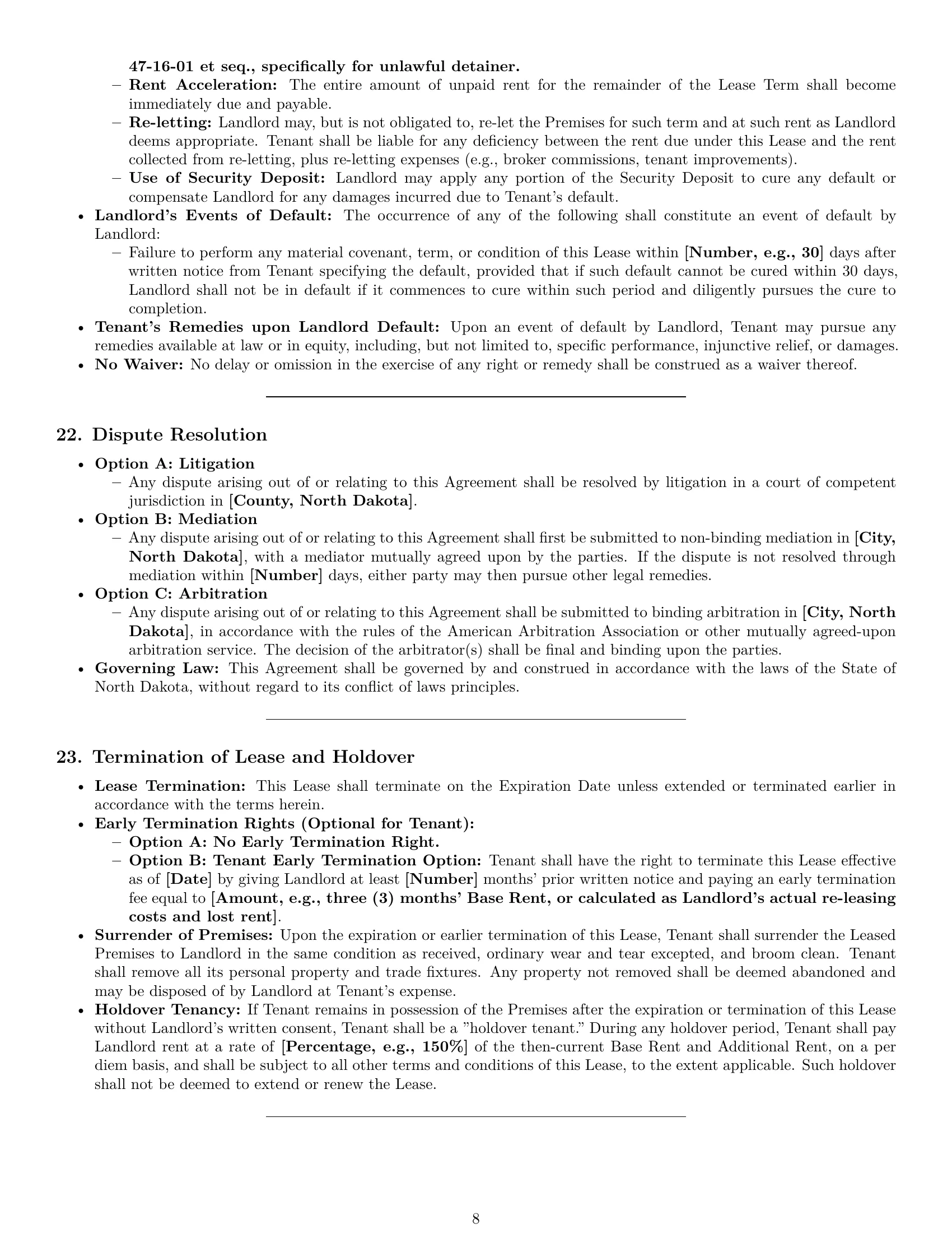 Preview page 8 of Pro North Dakota commercial lease agreement template