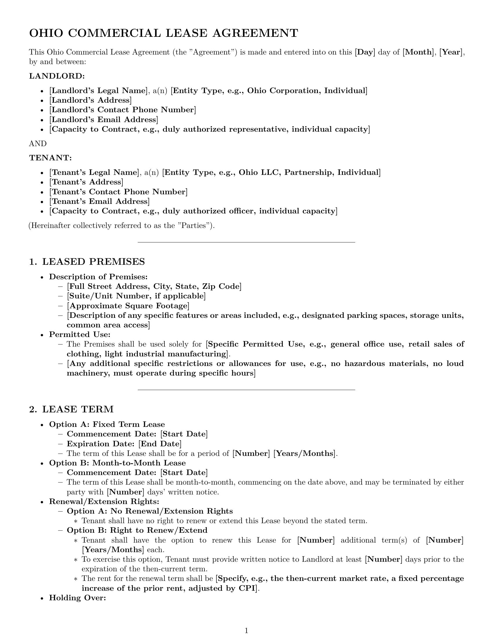 Preview page 1 of Pro Ohio commercial lease agreement template