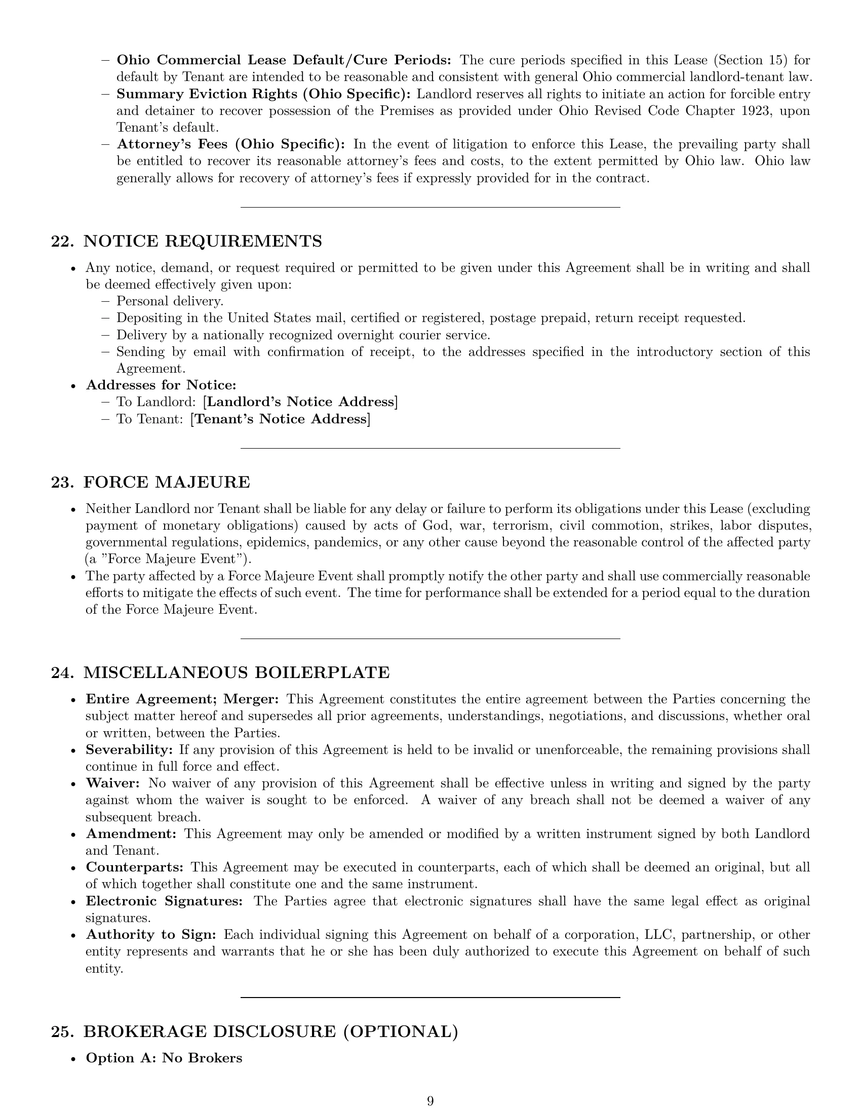 Preview page 9 of Pro Ohio commercial lease agreement template