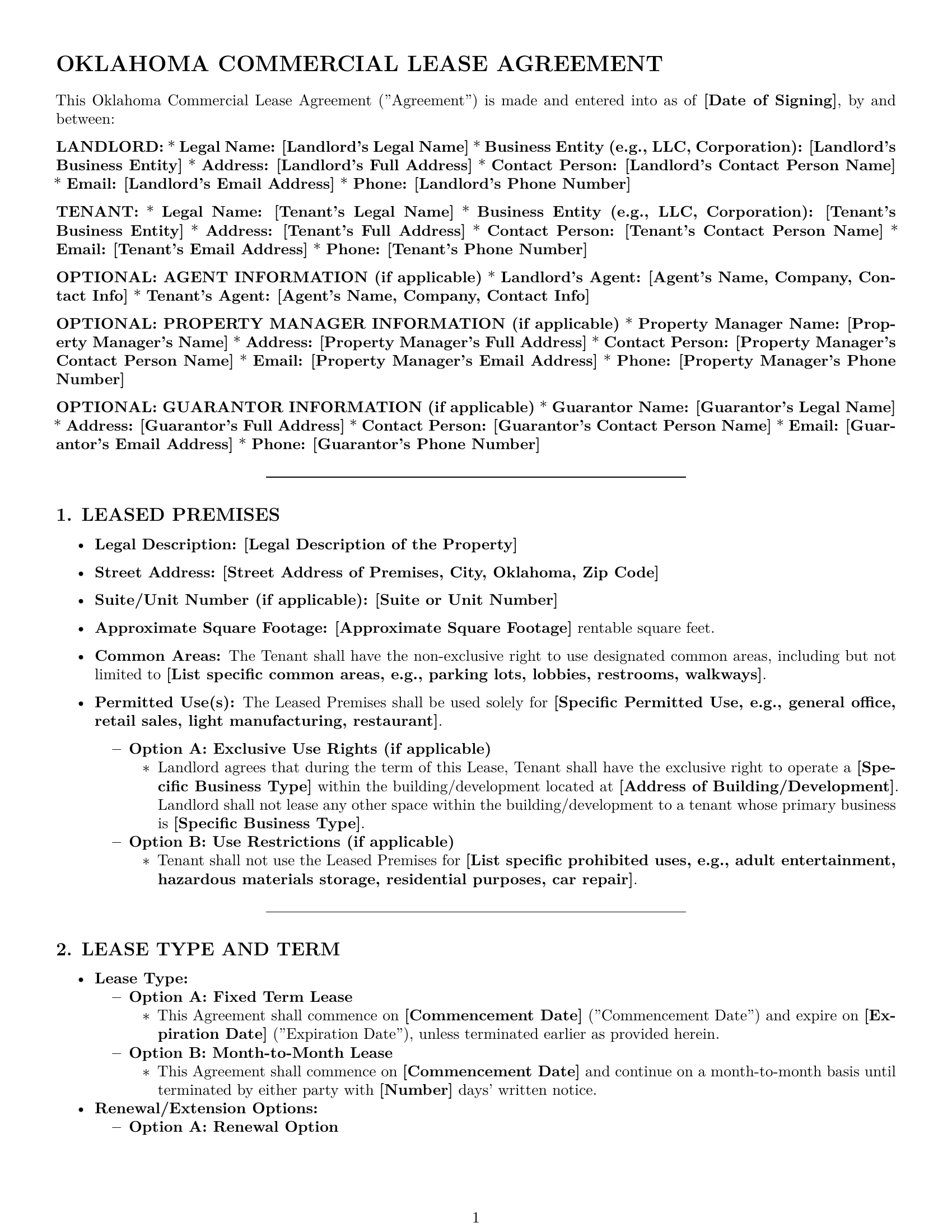 Preview page 1 of Pro Oklahoma commercial lease agreement template