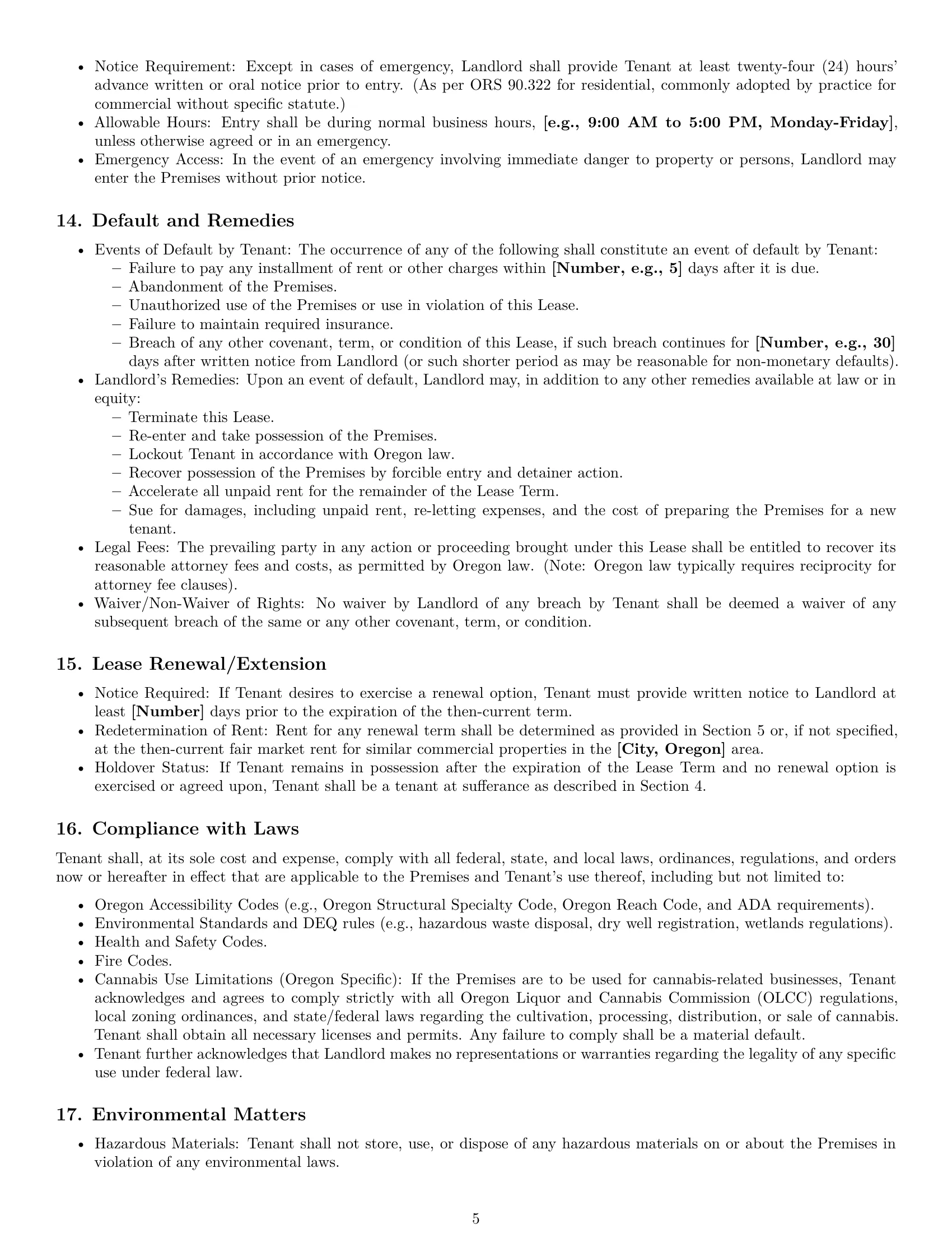 Preview page 5 of Pro Oregon commercial lease agreement template