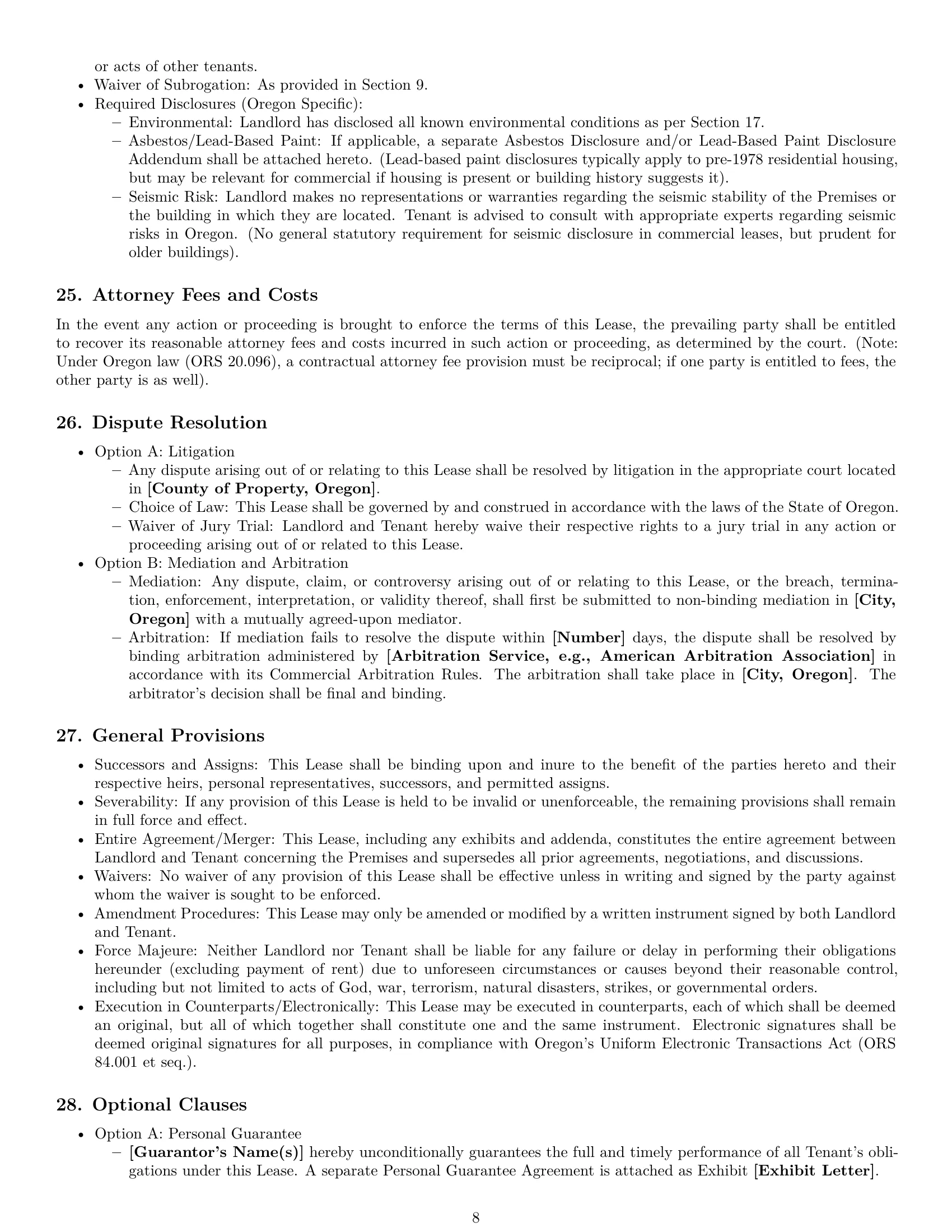 Preview page 8 of Pro Oregon commercial lease agreement template