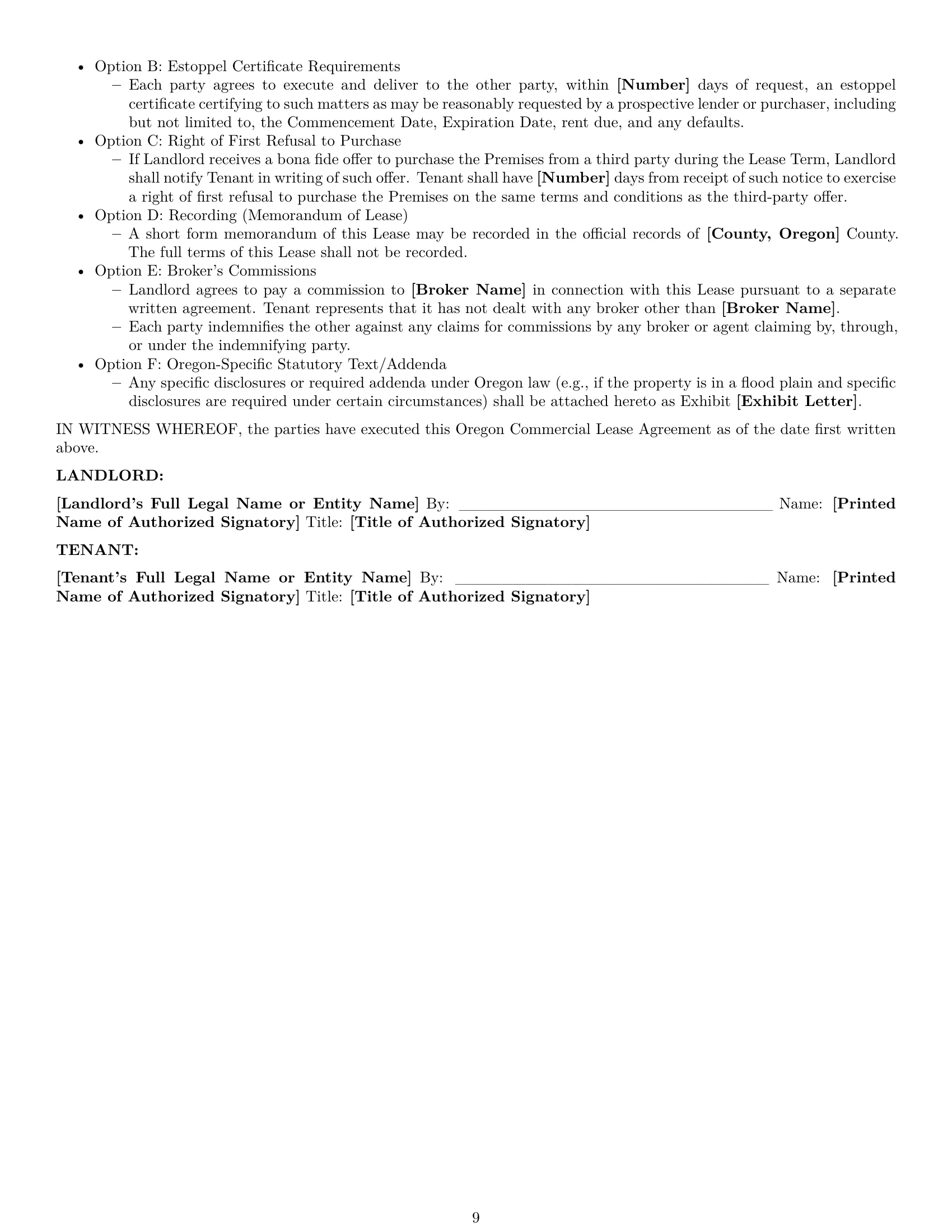 Preview page 9 of Pro Oregon commercial lease agreement template