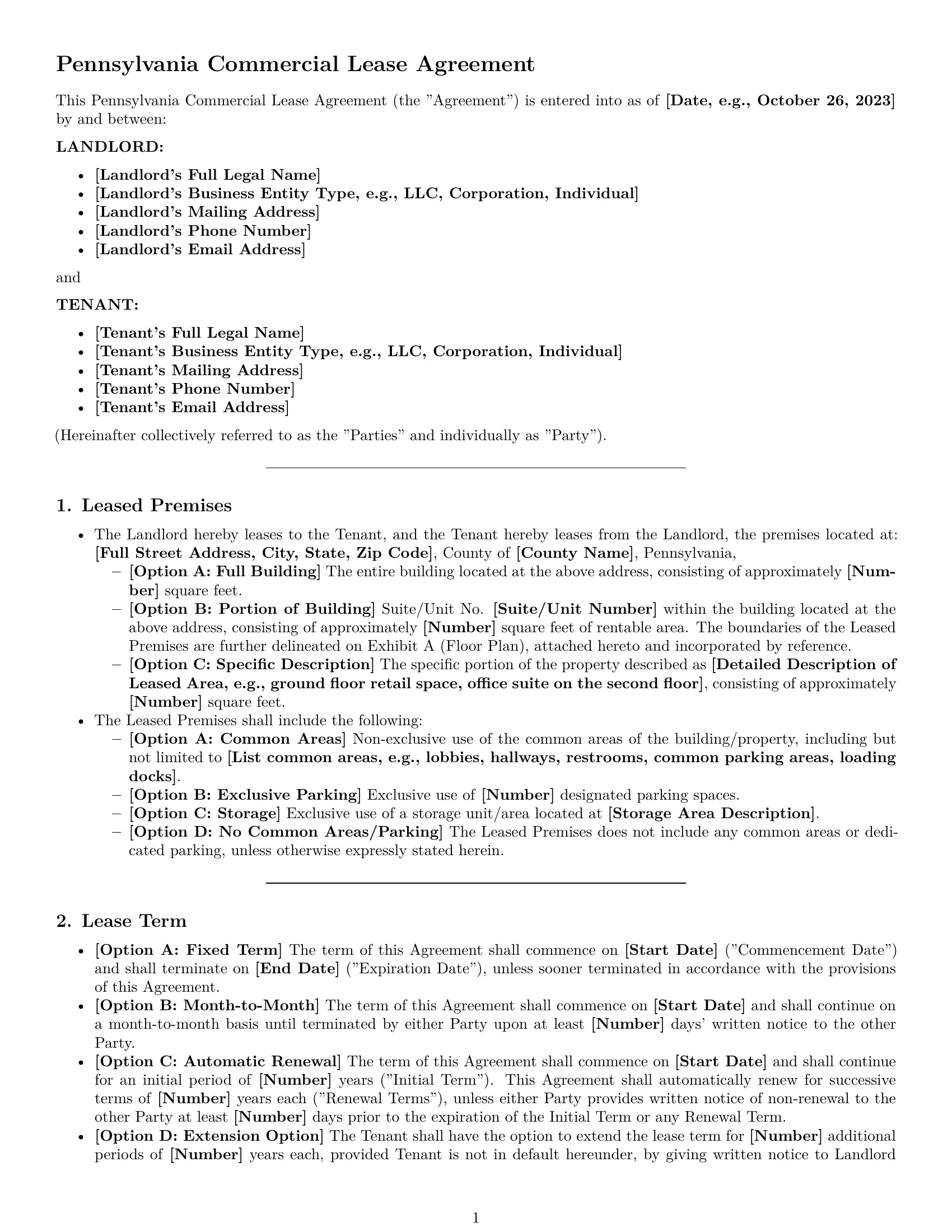 Preview page 1 of Pro Pennsylvania commercial lease agreement template