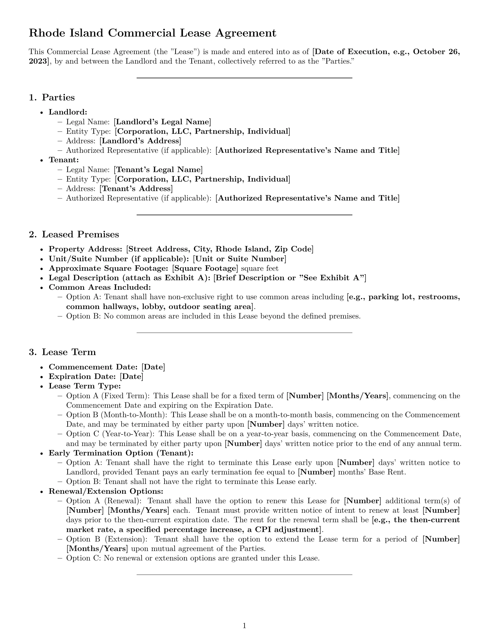 Preview page 1 of Pro Rhode Island commercial lease agreement template