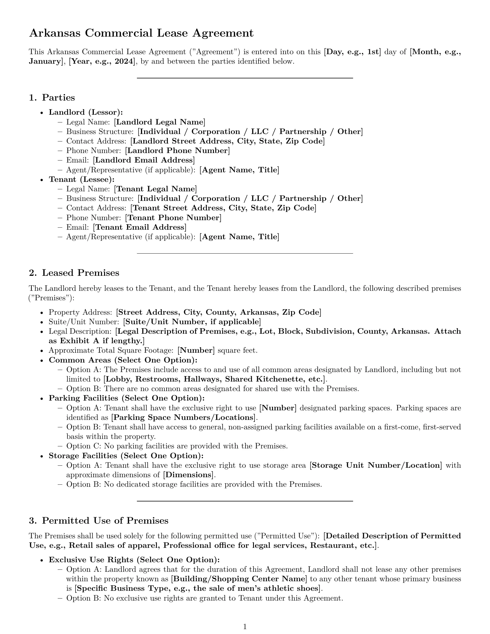 Preview page 1 of Pro Arkansas commercial lease agreement template