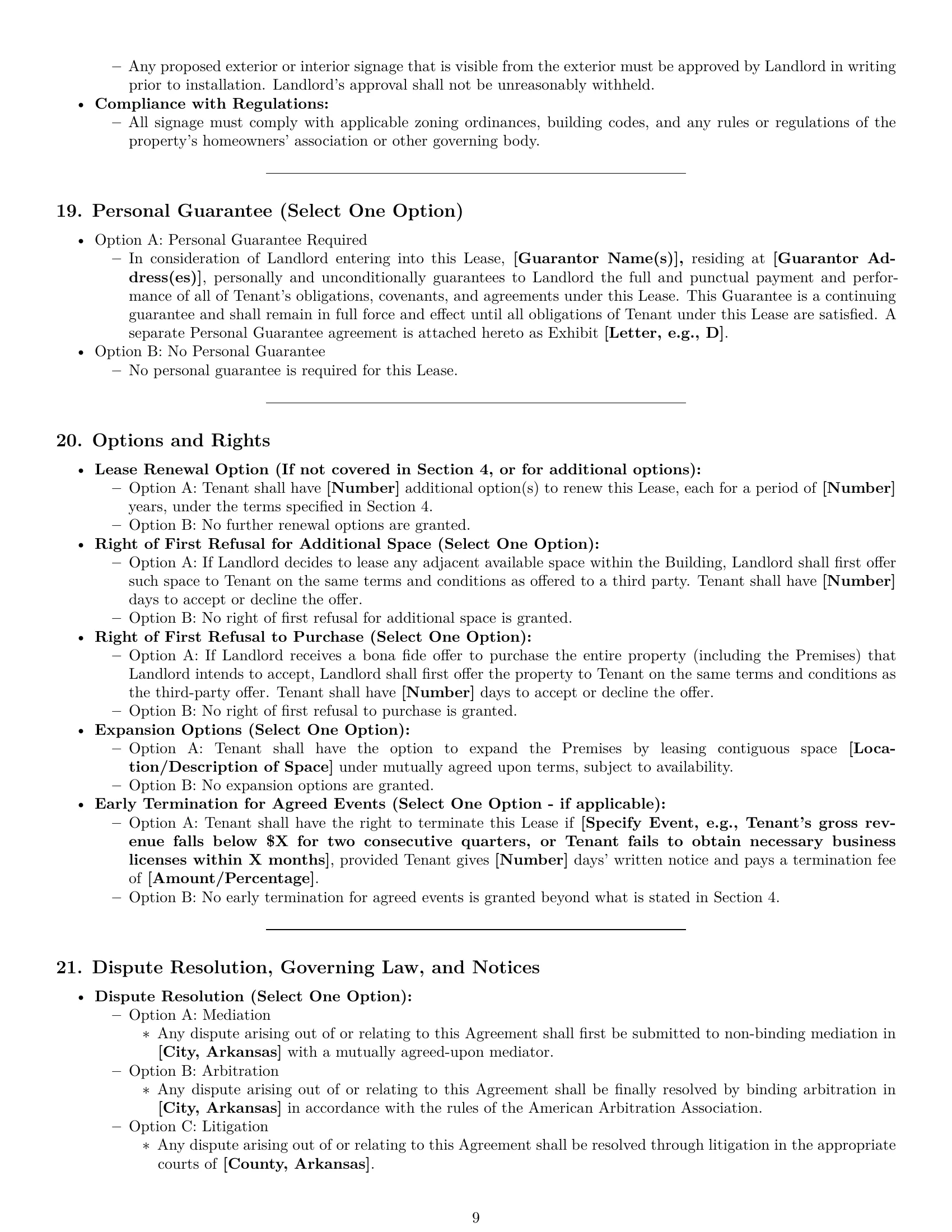 Preview page 9 of Pro Arkansas commercial lease agreement template
