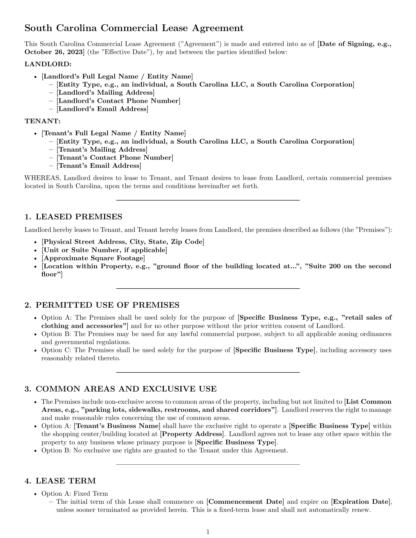 Preview page 1 of Pro South Carolina commercial lease agreement template