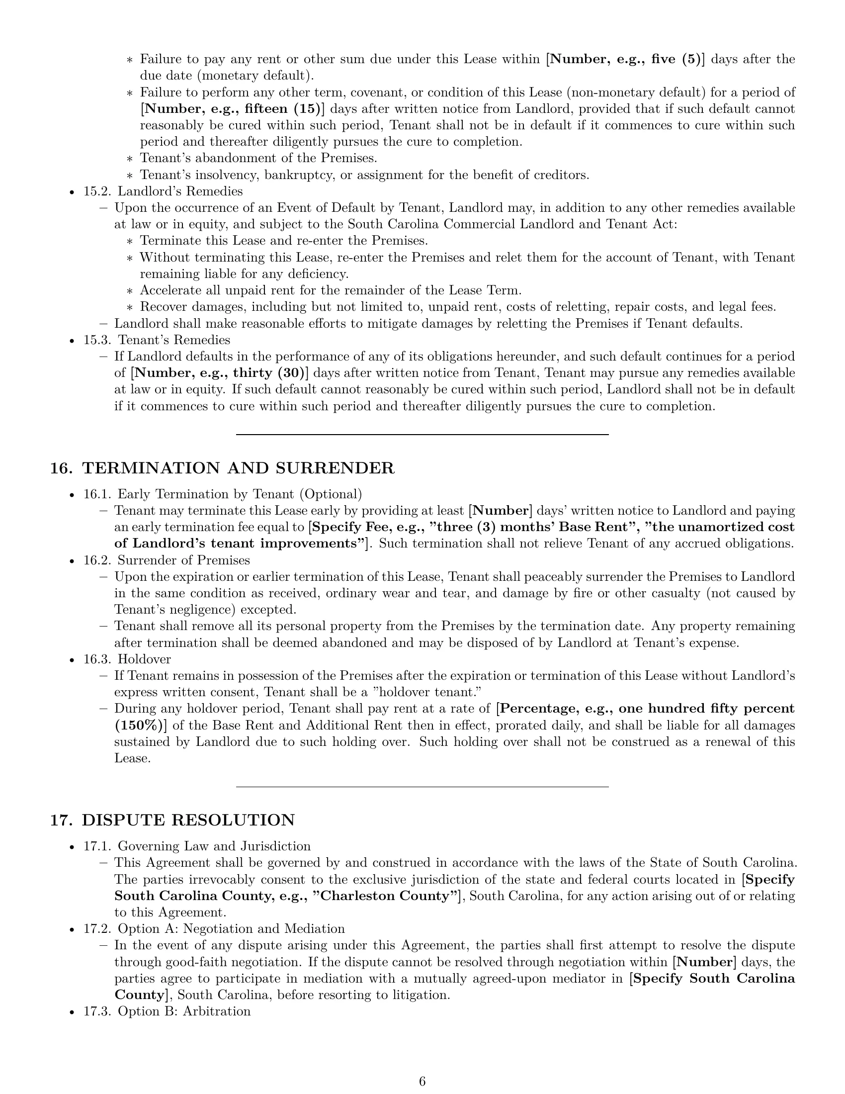 Preview page 6 of Pro South Carolina commercial lease agreement template