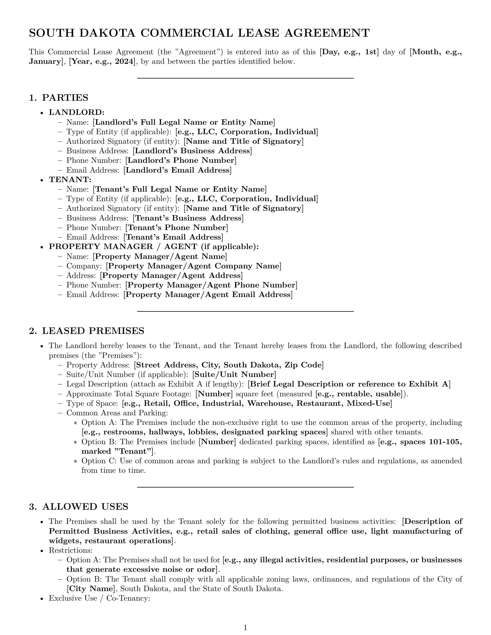Preview page 1 of Pro South Dakota commercial lease agreement template