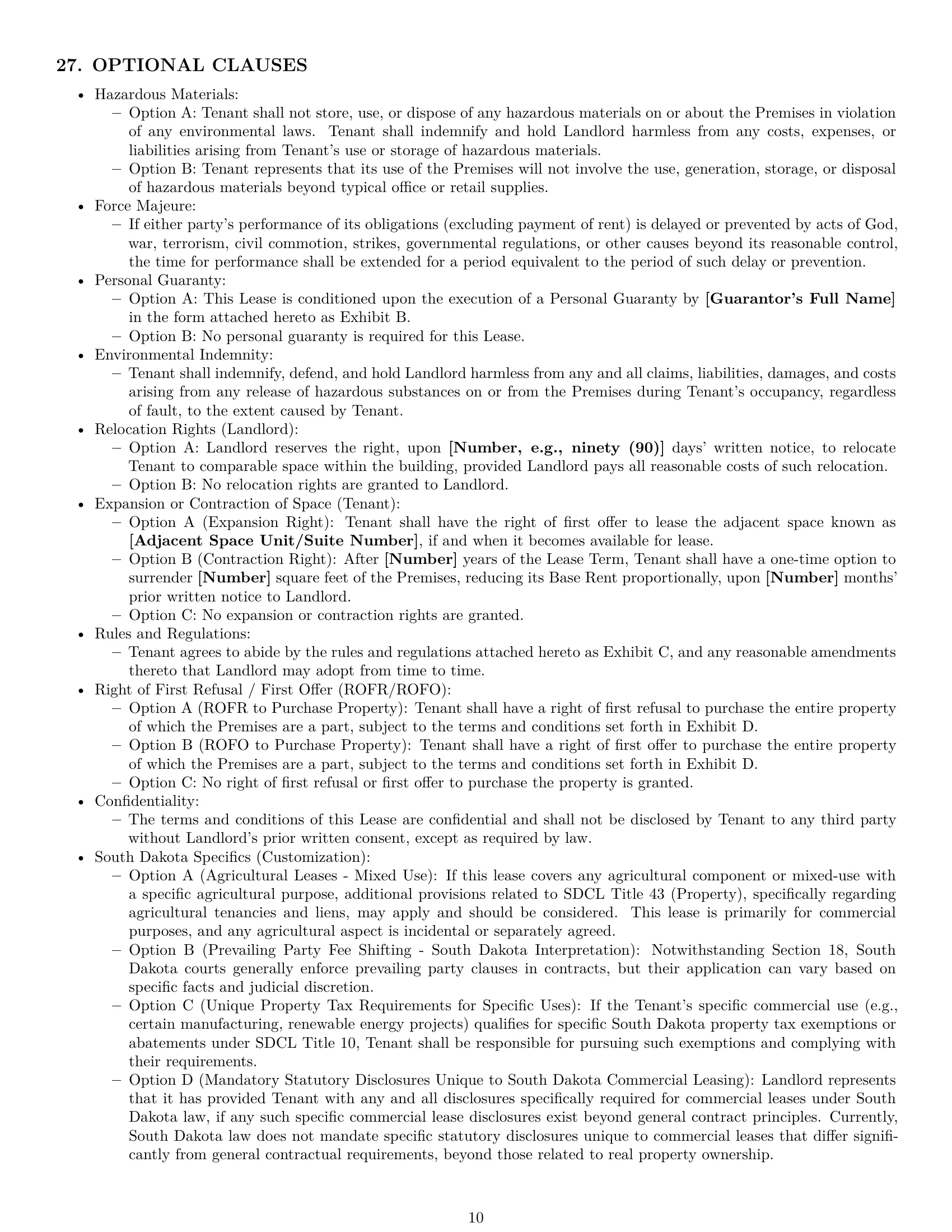 Preview page 10 of Pro South Dakota commercial lease agreement template