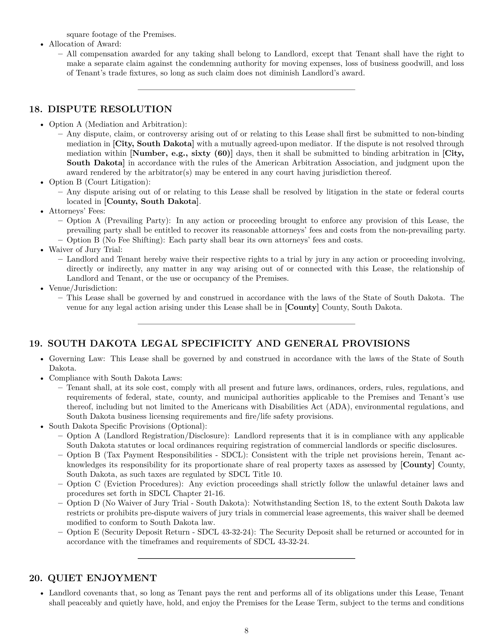 Preview page 8 of Pro South Dakota commercial lease agreement template