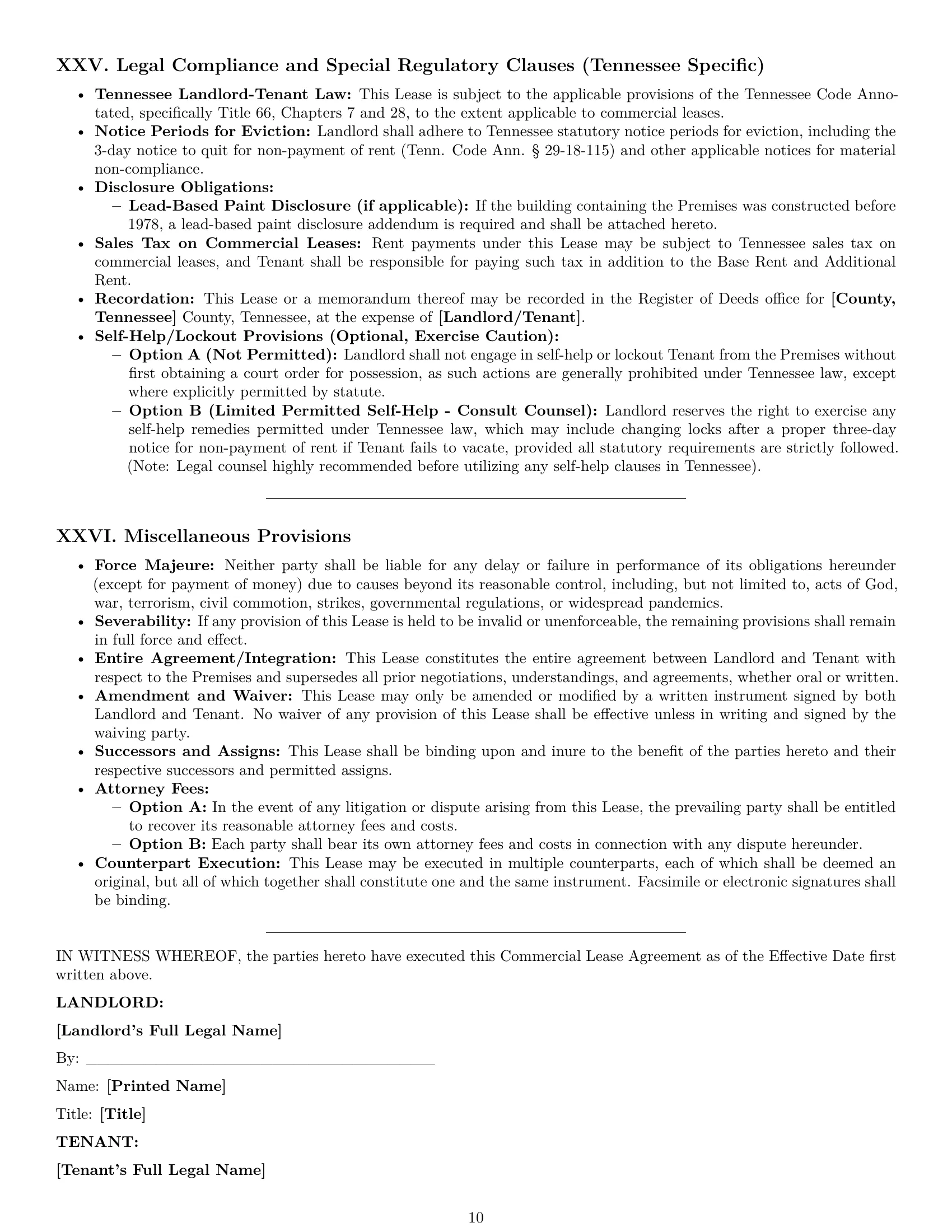 Preview page 10 of Pro Tennessee commercial lease agreement template