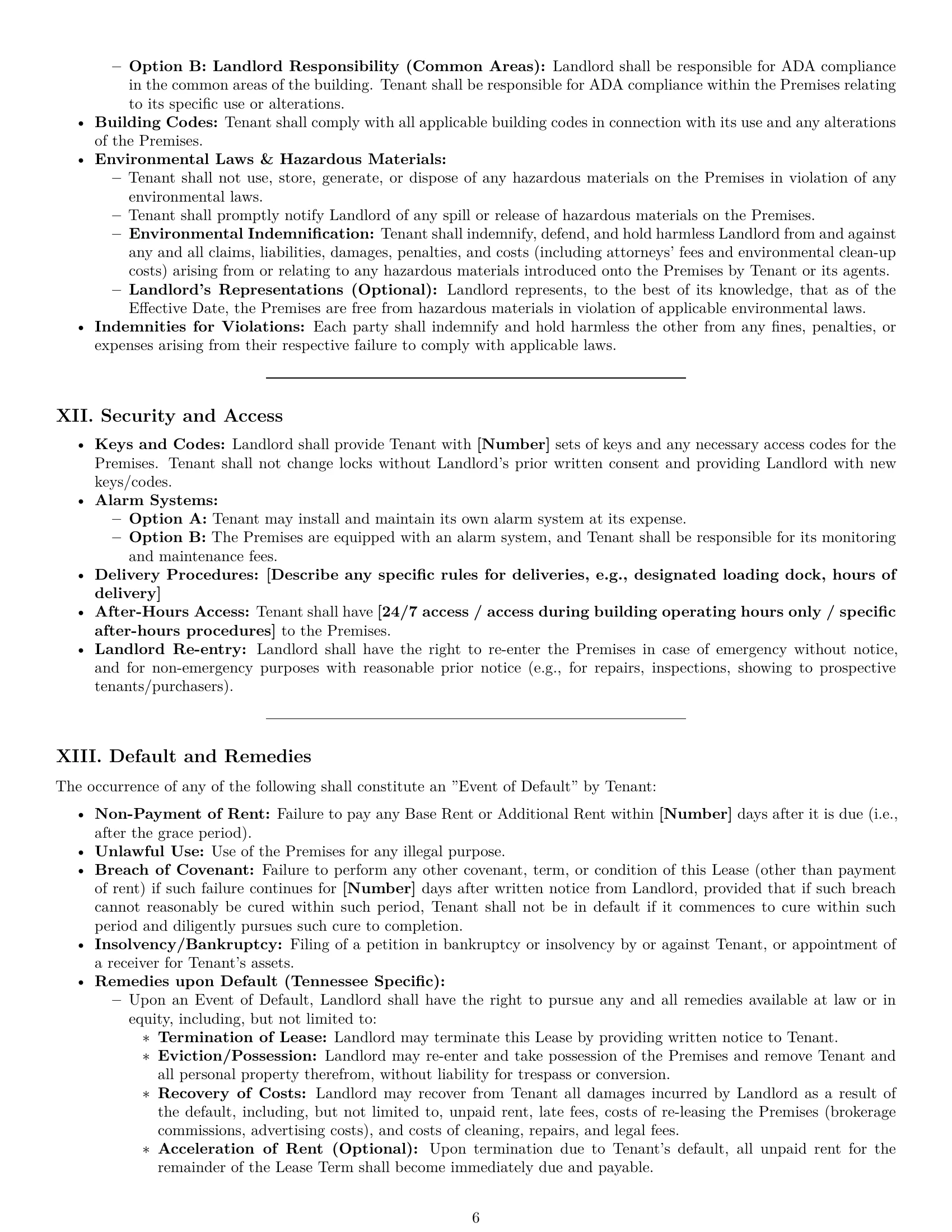 Preview page 6 of Pro Tennessee commercial lease agreement template