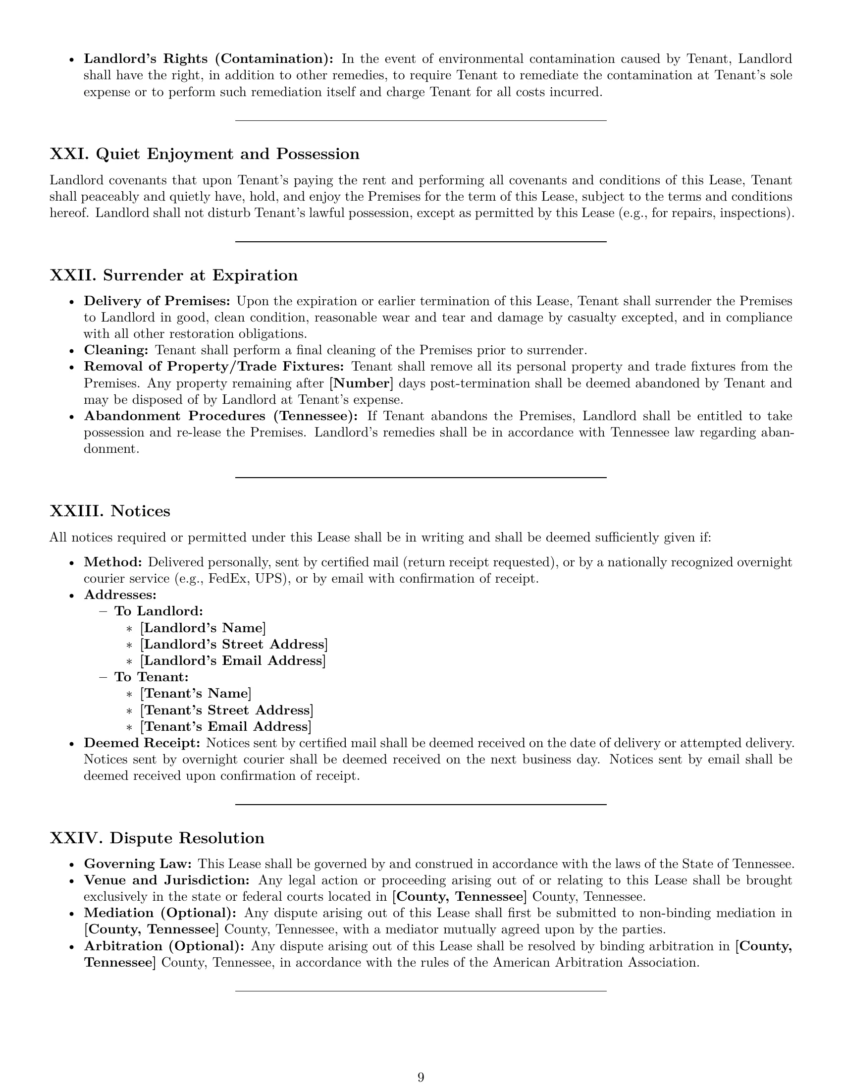Preview page 9 of Pro Tennessee commercial lease agreement template