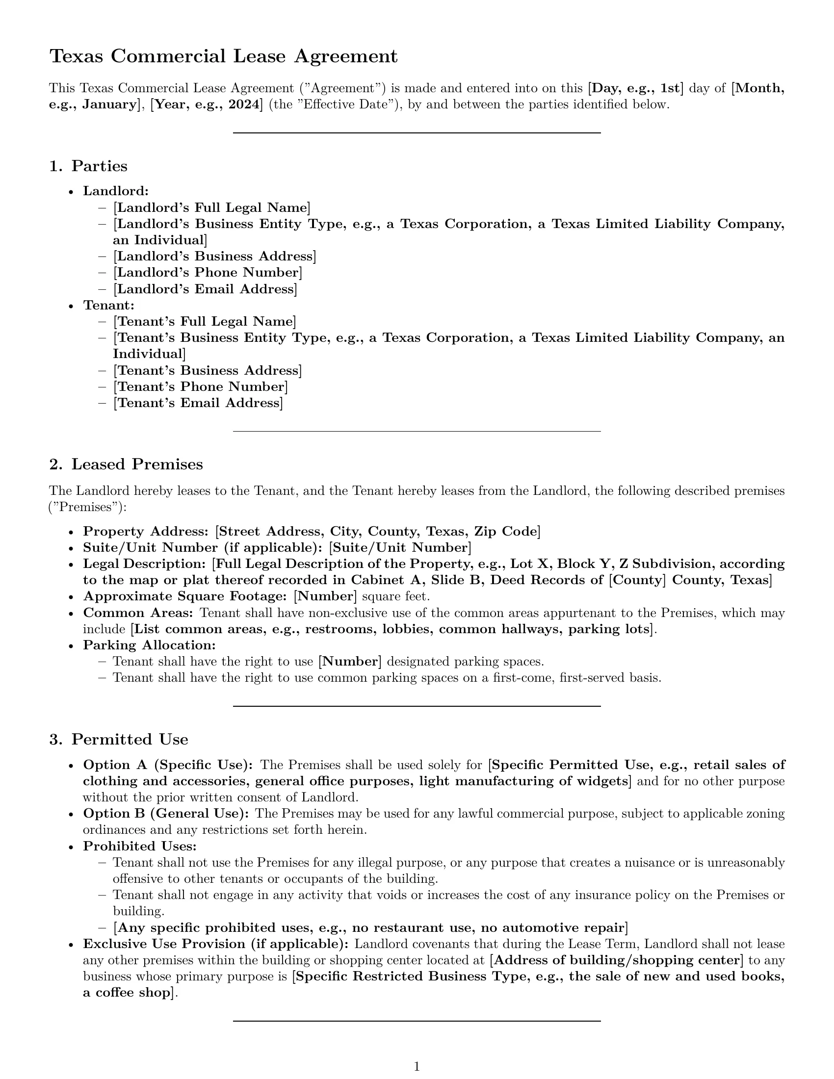 Preview page 1 of Pro Texas commercial lease agreement template
