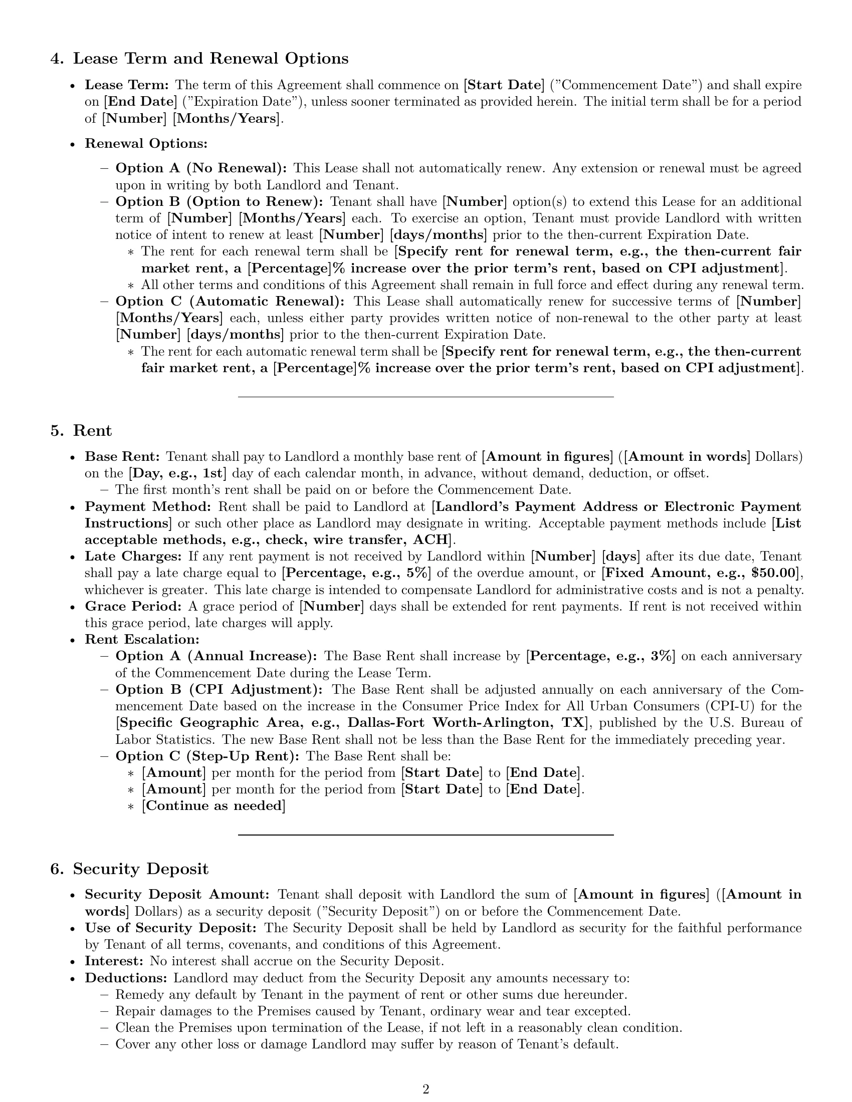 Preview page 2 of Pro Texas commercial lease agreement template