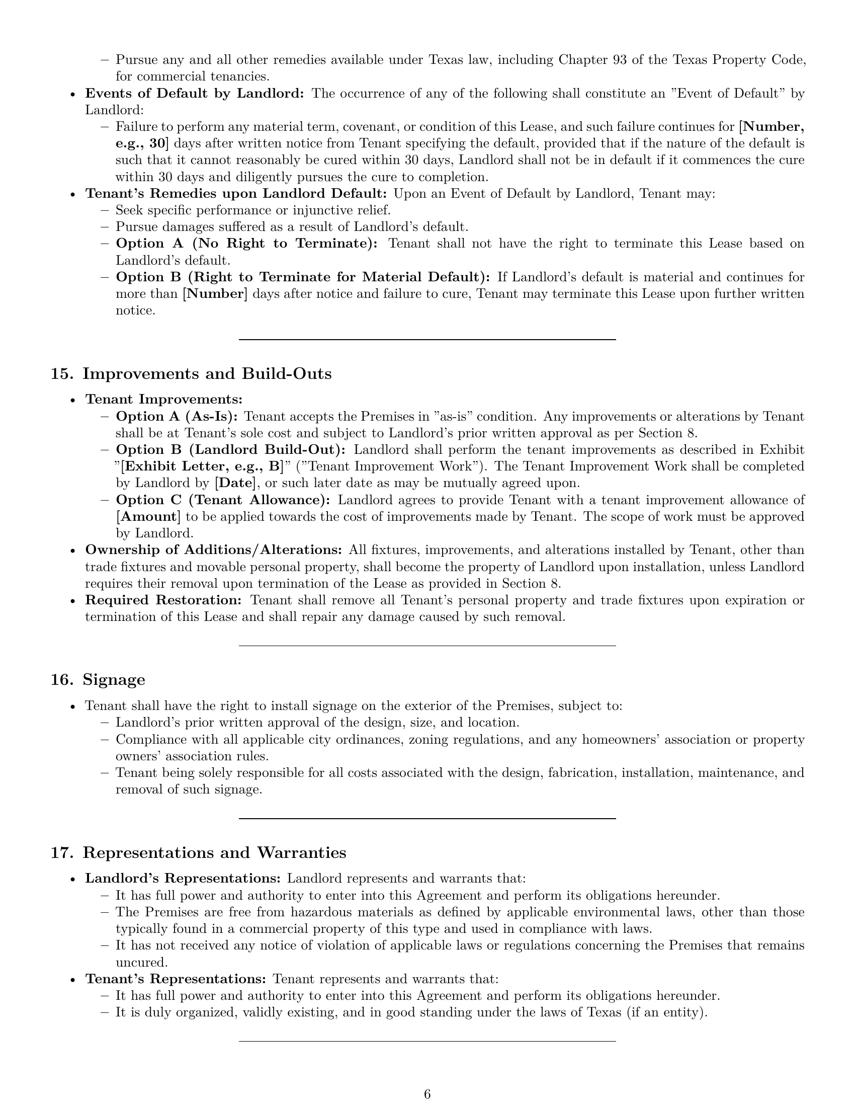 Preview page 6 of Pro Texas commercial lease agreement template