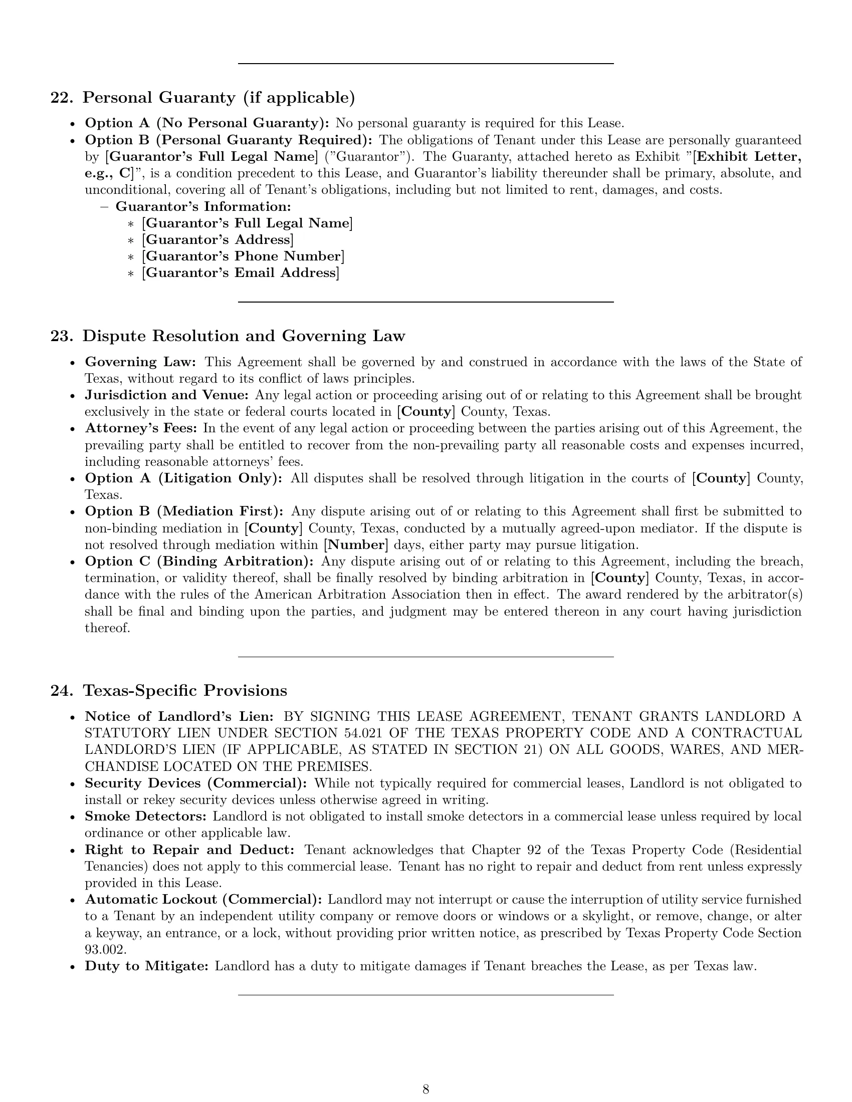 Preview page 8 of Pro Texas commercial lease agreement template
