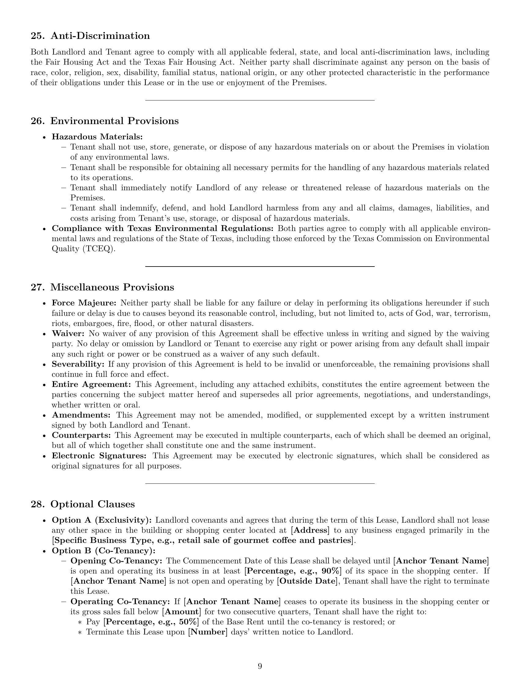 Preview page 9 of Pro Texas commercial lease agreement template