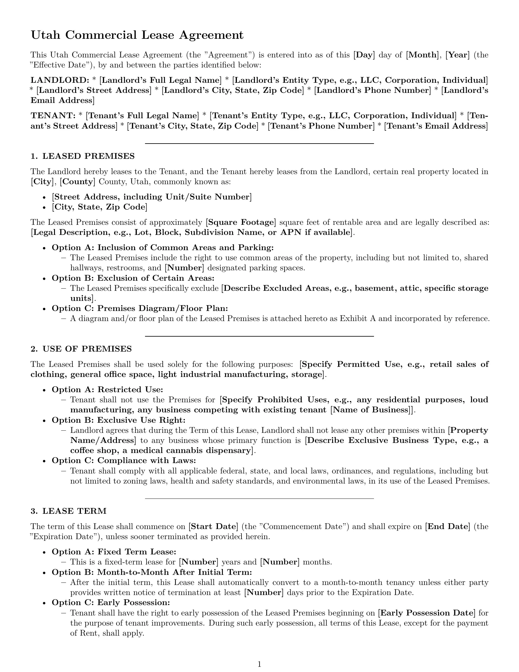 Preview page 1 of Pro Utah commercial lease agreement template