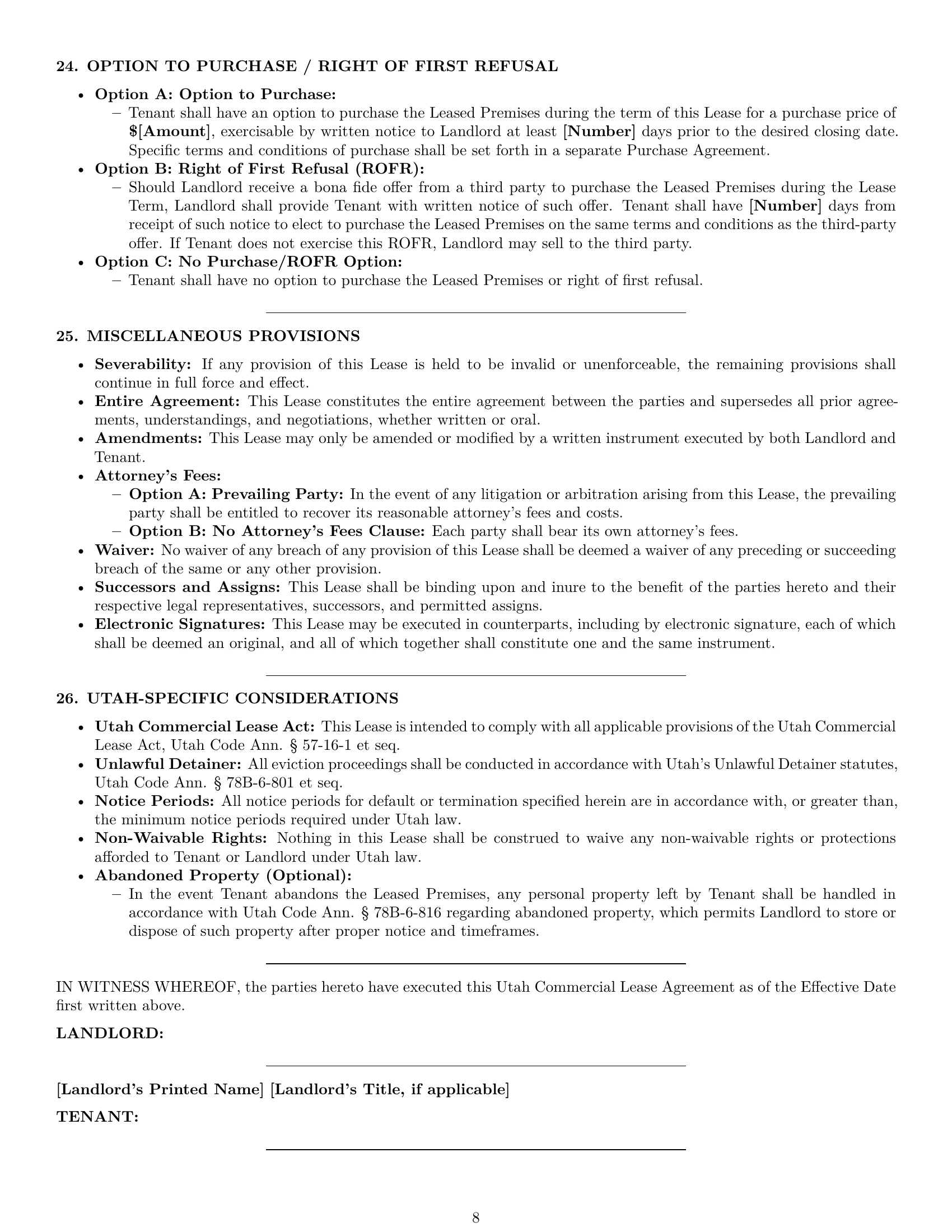 Preview page 8 of Pro Utah commercial lease agreement template