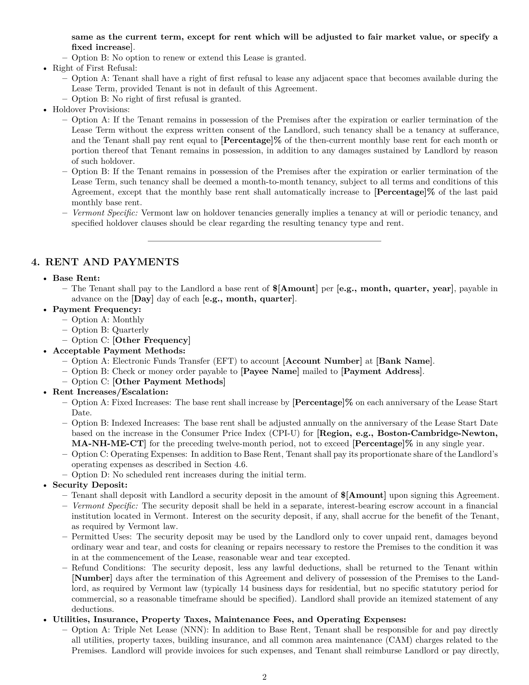Preview page 2 of Pro Vermont commercial lease agreement template