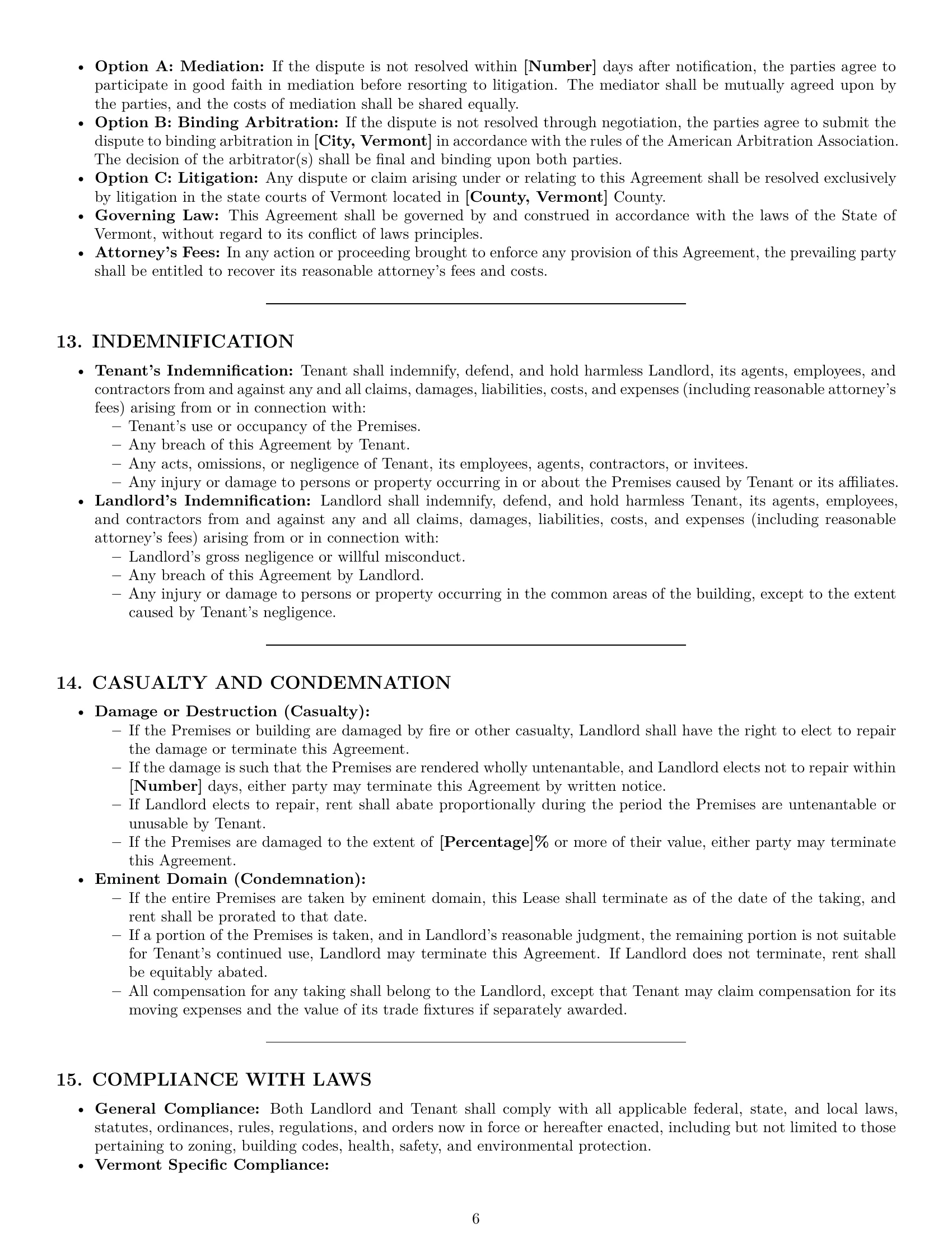 Preview page 6 of Pro Vermont commercial lease agreement template