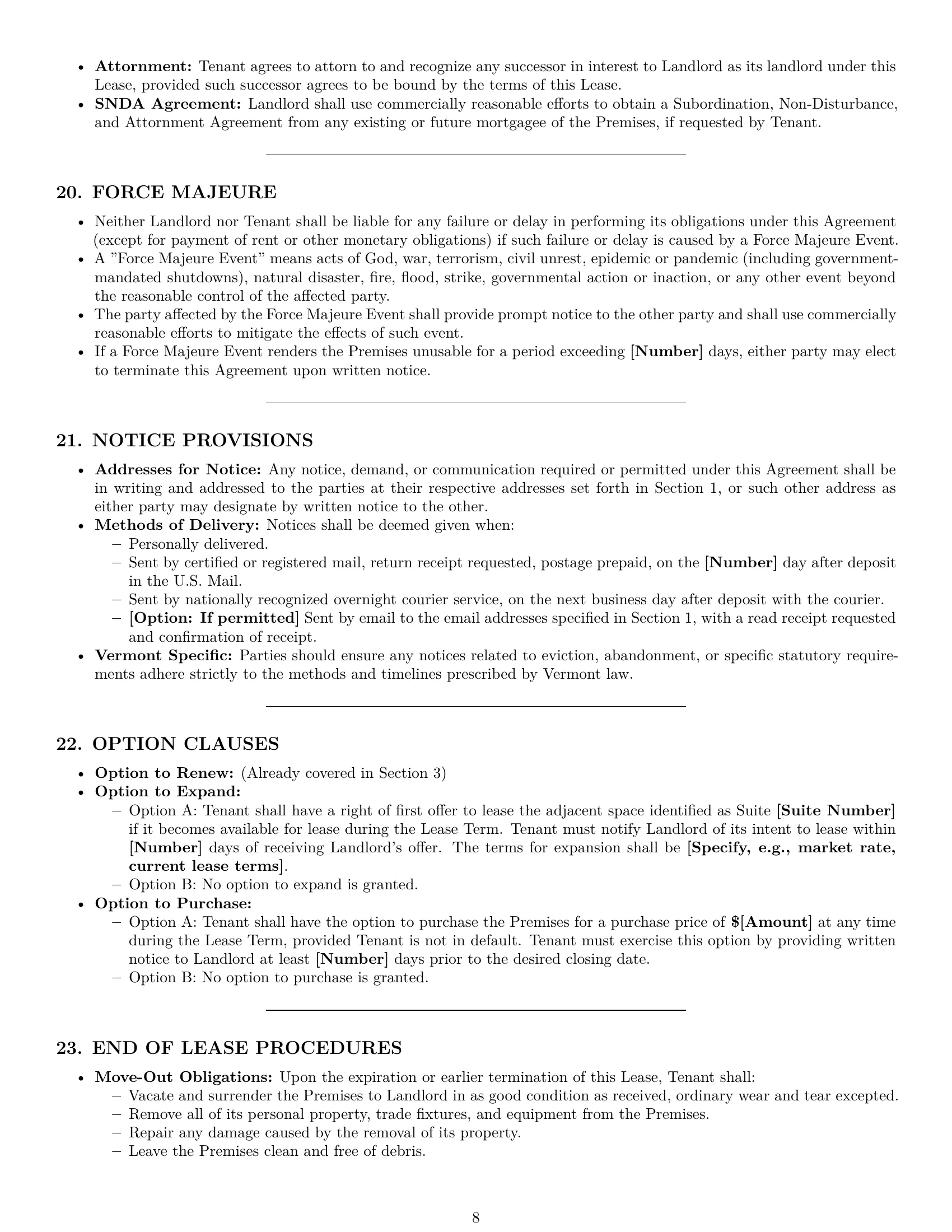 Preview page 8 of Pro Vermont commercial lease agreement template